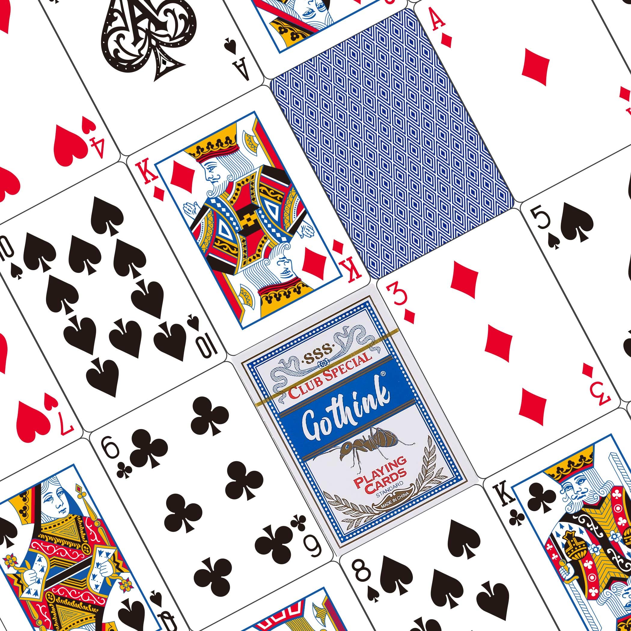 GOTHINK Lot de 12 jeux de cartes à jouer standard avec revêtement en plastique, jeu de cartes de poker de format standard en 6 rouge et 6 bleu, papier de qualité avec construction à noyau bleu, grade