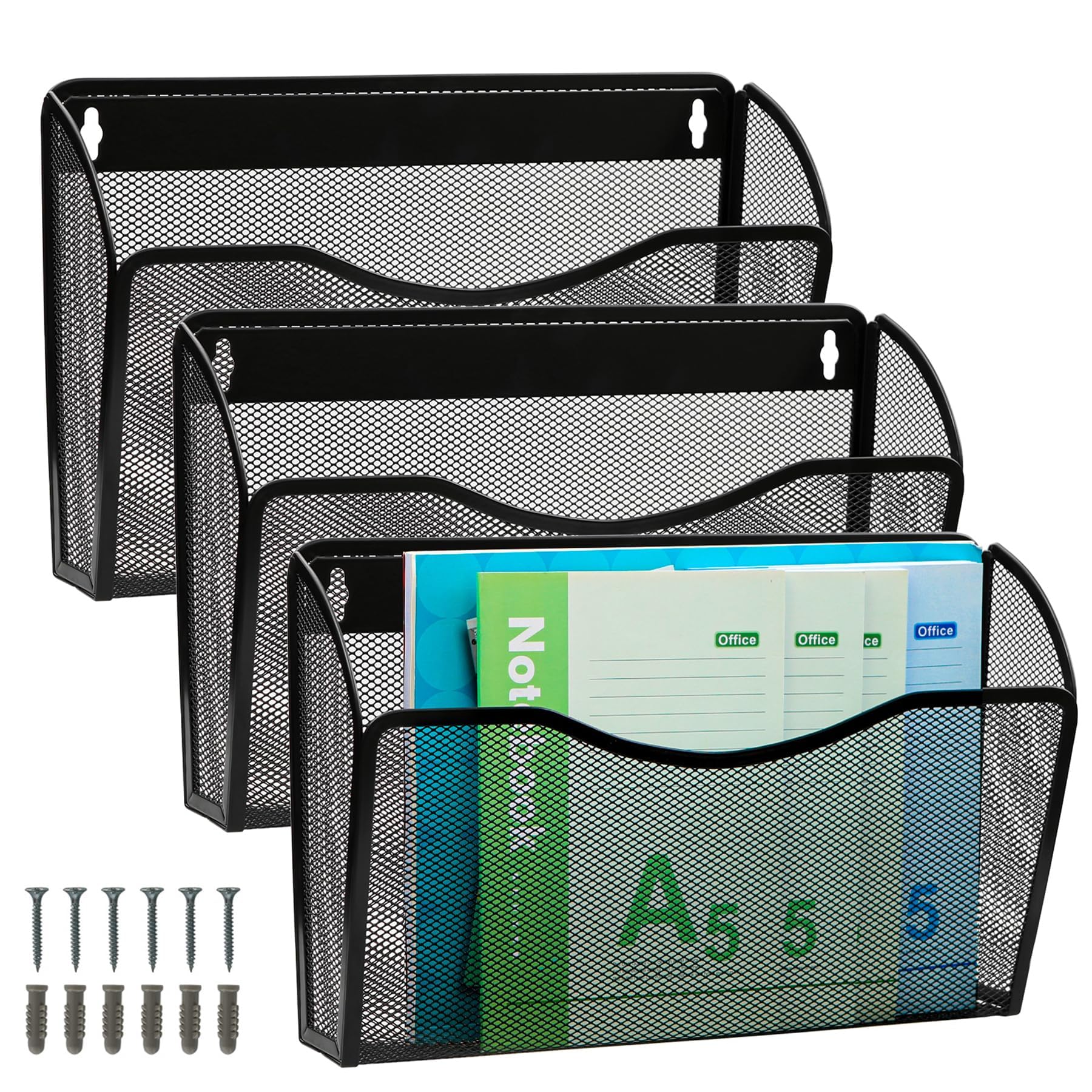 TQVAI 3 Taschen Metall Dokumenten Organizer Zeitschriftenhalter Wand Papier A4 Flyerhalter Postsortierer für Büro Zuhause Schule, Schwarz