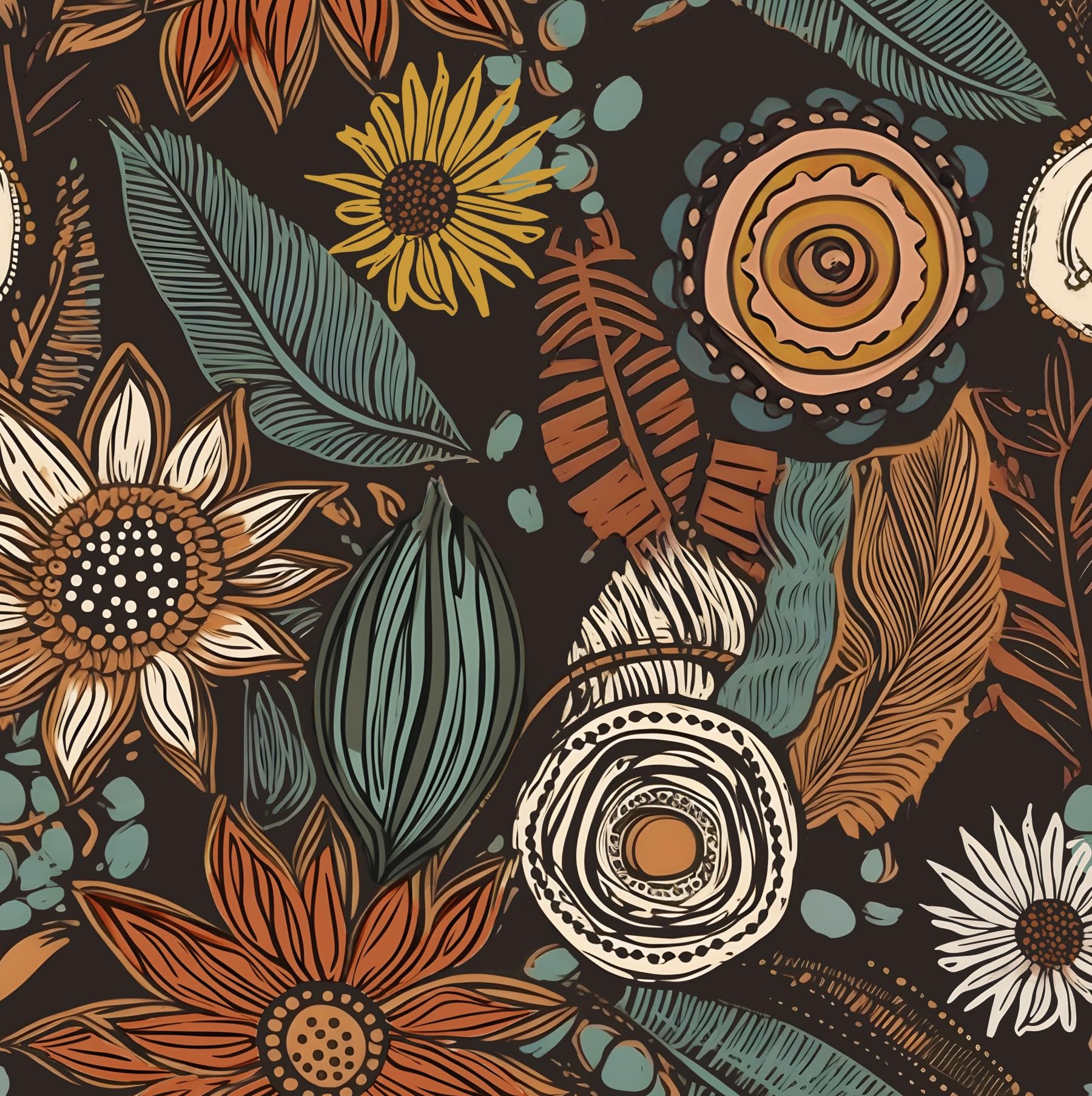 Laatse Boho Wallpaper Peel and Stick,Vintage Floral Contact Paper 17.5" x 393.7", Dark Botanical Flowers Wall Mural Self Adhesive Removable Waterproof