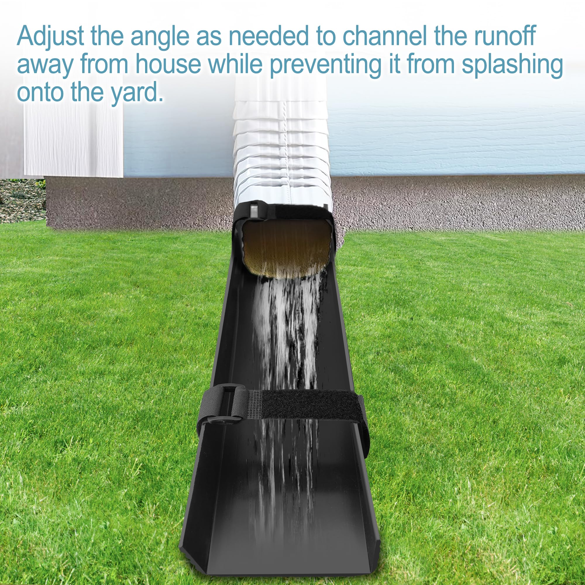 2PCS Rain Gutter Downspout Splash Block – 24.8 Inch PE Guard With Screws & Straps, Adjustable Angle For Foundation Protection