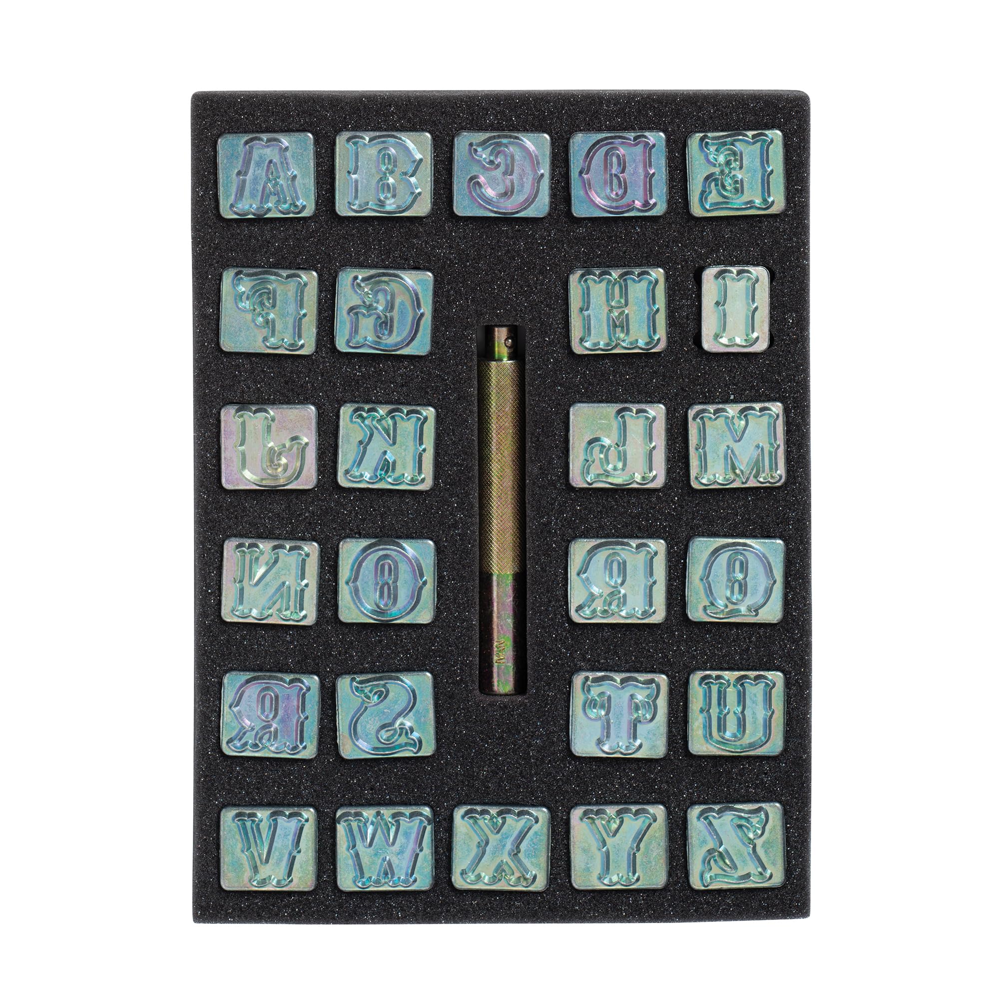 Weaver Leather Supply Alphabet Leather Stamps, Die-Cast Uppercase Letter Punch Set with Handle, Leathercraft Tool for Belt, Bags, and More, 3⁄4”,