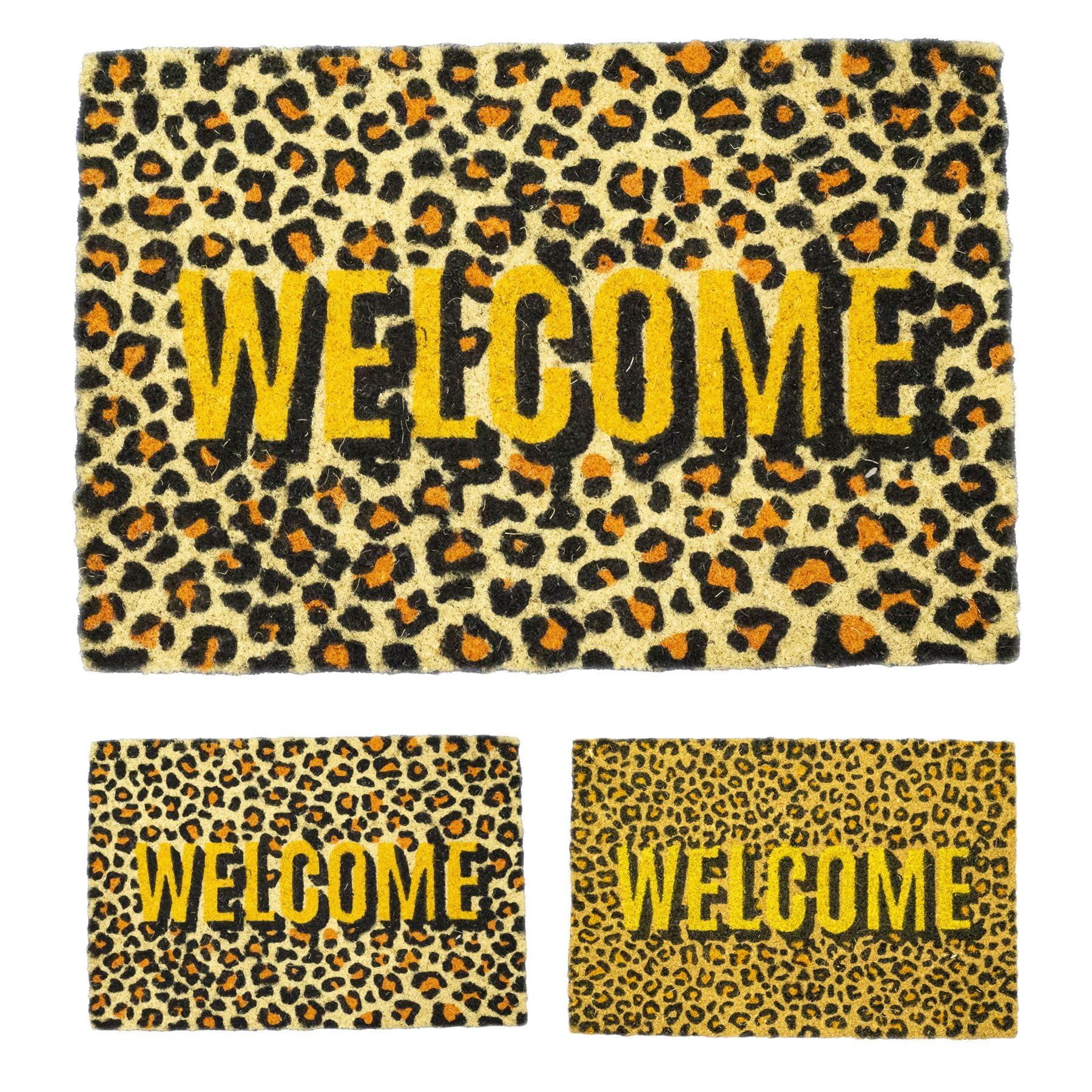 60x40cm Leopard Print Doormat | Rectangular Entrance Welcome Door Mat | Non-slip Pvc Backed Natural Coir Doormat - Colour Varies One Supplied