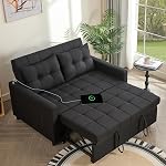 BIGSYY 52" 3-in-1 Convertible Sleeper Sofa Bed, Linen, Dark Gray | Pull-Out Bed, Stepless Adjustable Backrest, Side Pocket, Compact Loveseat, Living Room, Dorm & Apartment