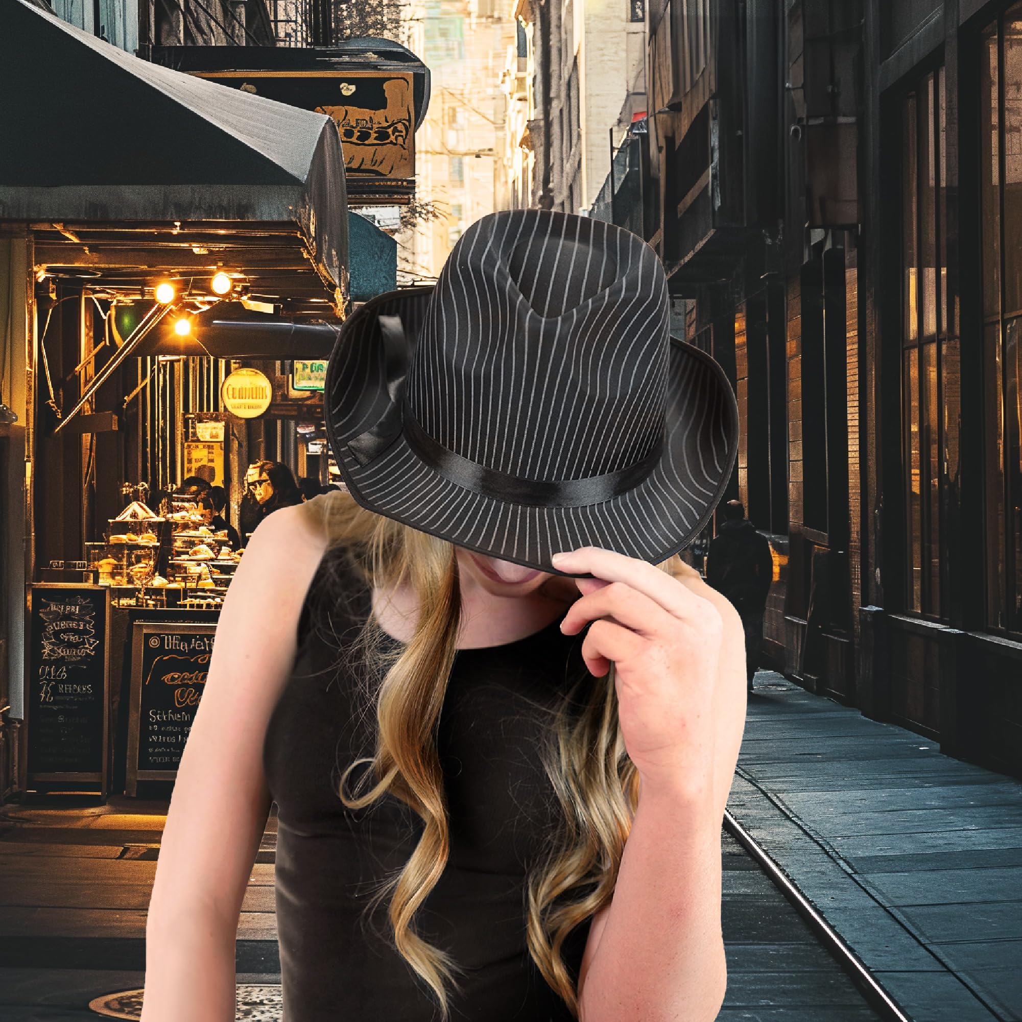 Squirrel Products White Pinstripe Gangster Hat Fedora at 