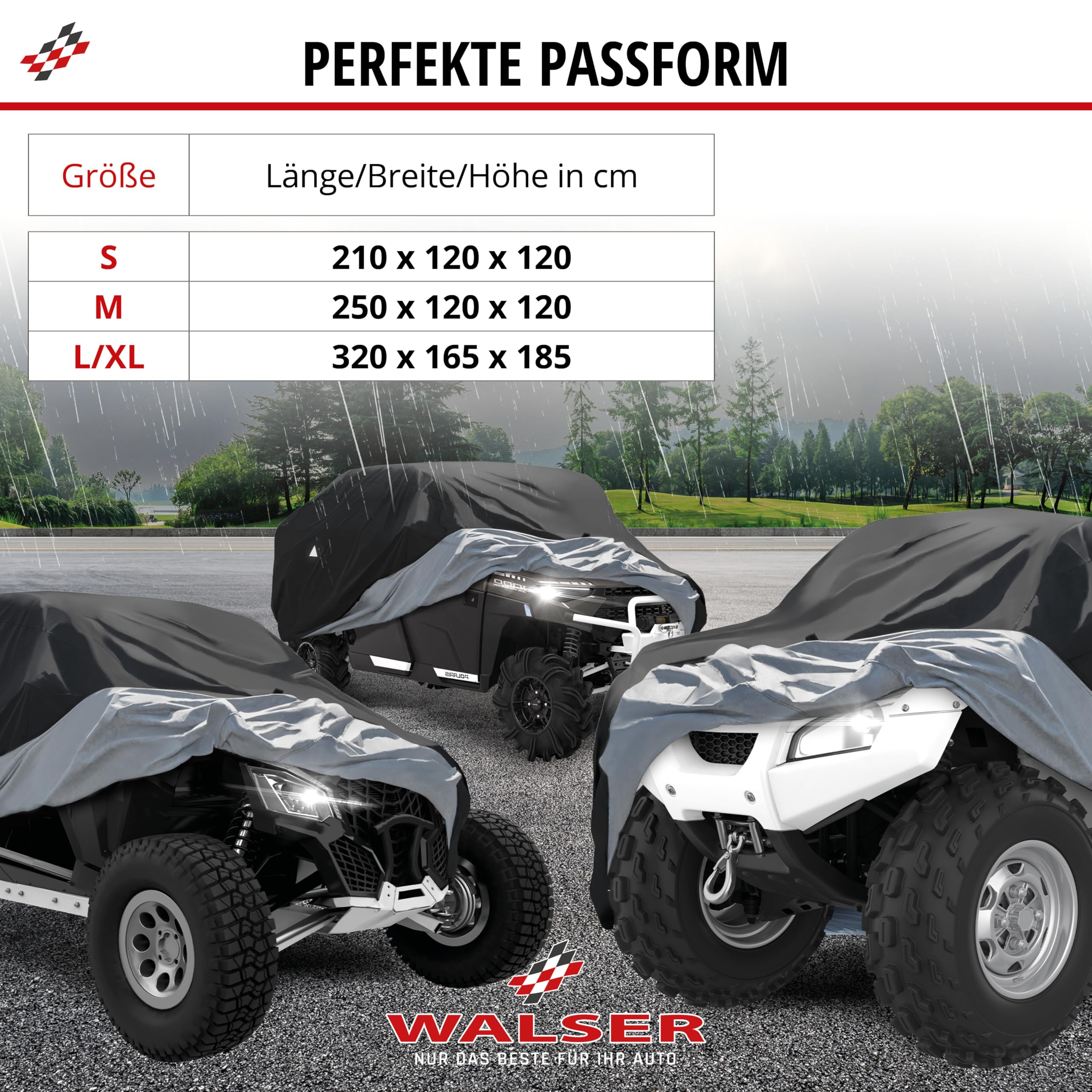 Walser Abdeckplane Quad All Weather Basic, Quad Abdeckplane wasserdicht, Quad Garage, Quad Zubehör, UV-beständige Quad Abdeckplane auch für E Quad, Quad Plane, wetterfeste Abdeckung Plane schwarz L