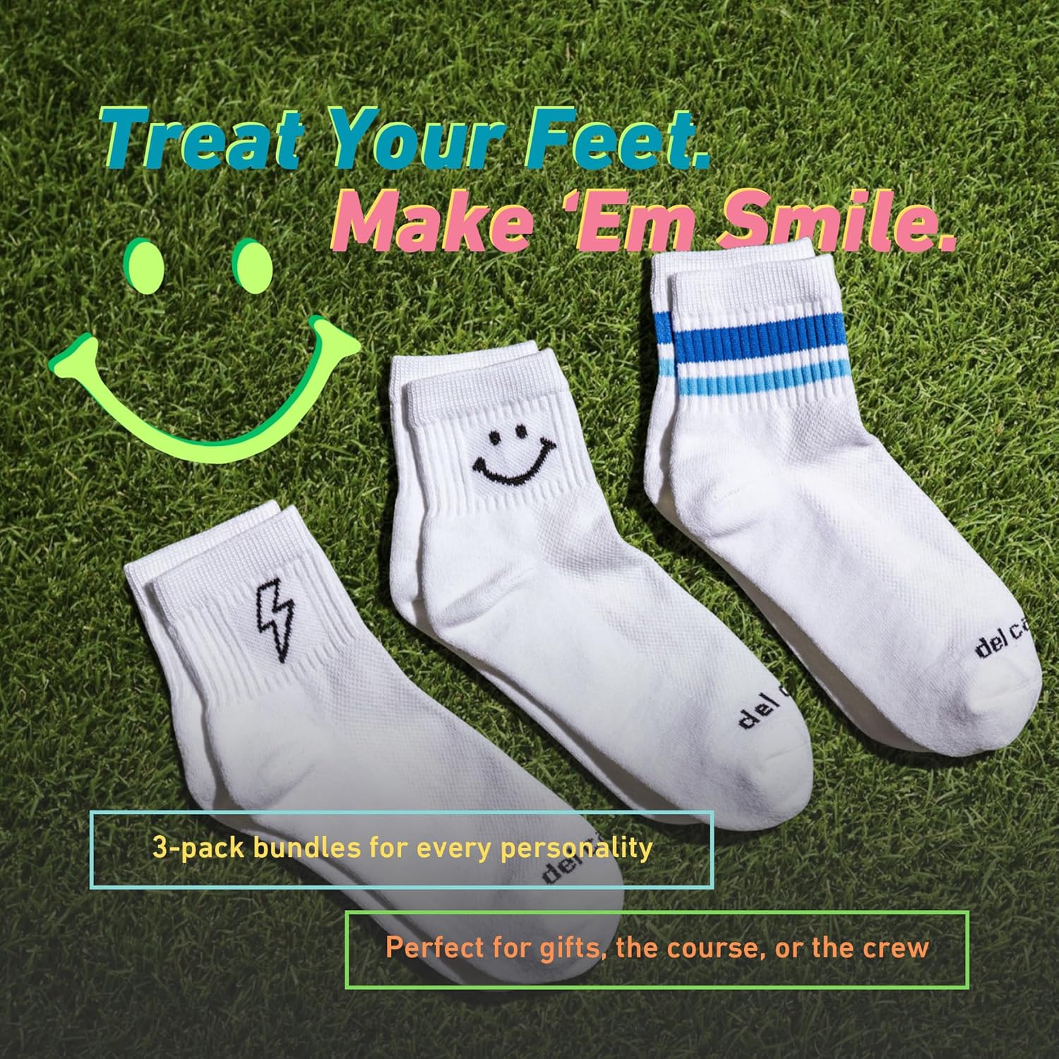 DEL CAMPO Performance Golf Socks – Premium Quarter-Height, Moisture-Wicking Athletic Socks with Mixed Designs Variety 3-Pack