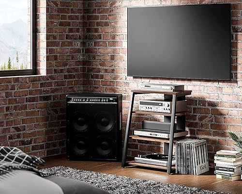 Miniatura 8 de FITUEYES Design - Estante esquinero de 4 niveles para reproductor de discos estéreo de madera, estante de audio con estantes de madera ajustables en