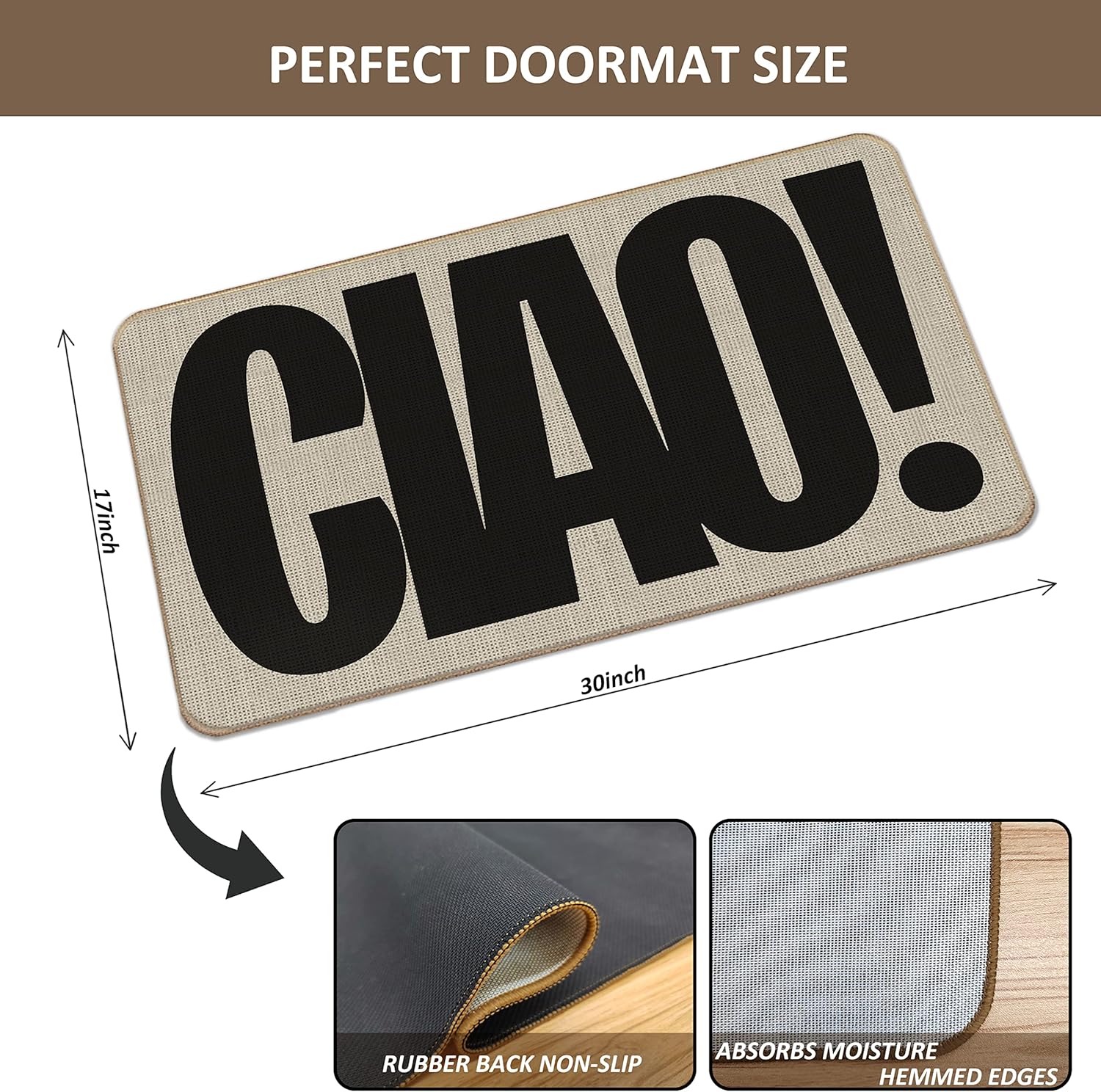 Funny Bold Ciao Hello Goodbye Italian Door Mat Doormat,17"X30" Ciao Decorative Home Indoor Outdoor Patio Entry Entrance Front Door Mat,Funny Welcome Mat Decor,Funny Gifts for Italian Women Men