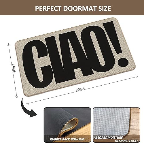 Miniatura 3 de Felpudo italiano con texto en inglés Hello Goodbye de Ciao, 17 x 30 pulgadas, decorativo para el hogar, interior, exterior, patio, entrada, entrada,