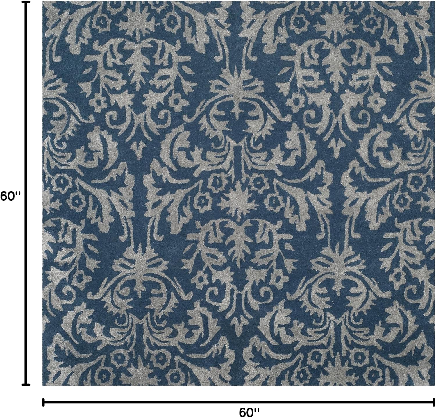 SAFAVIEH Bella Collection Area Rug - 5' Square, Navy & Grey, Handmade Wool & Viscose, Ideal for High Traffic Areas in Living Room, Bedroom (BEL156B)
