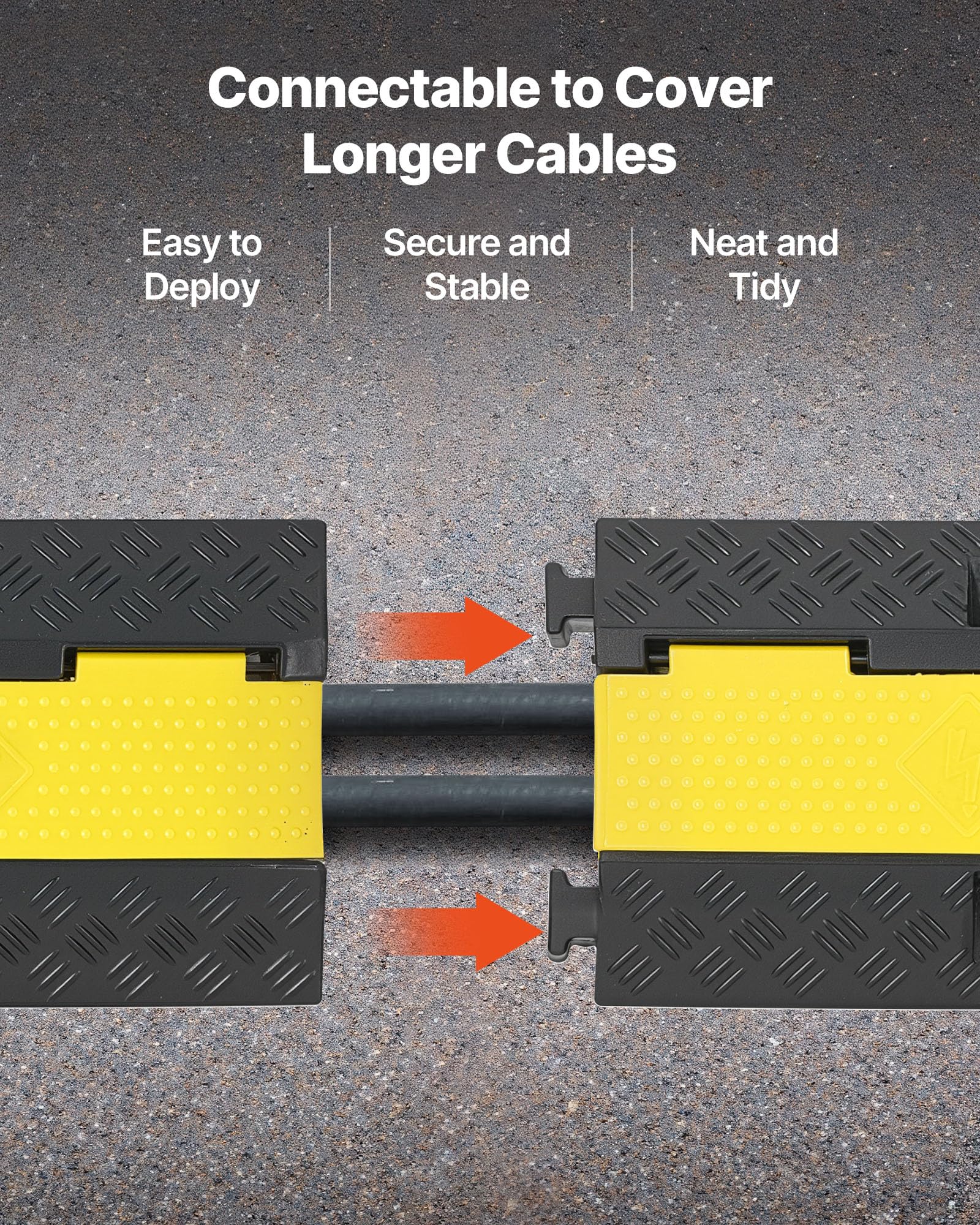 VEVOR Protector de Cables para Suelo de 2 Canales de 32 x 31 mm, Rampa de Protección de Cable Carga de Capacidad de 9979 kg, Rampa de Caucho para Interiores, Exteriores, Hogar, Oficina, Almacén