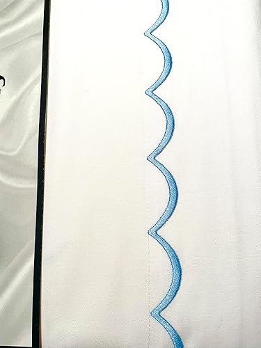 Miniatura 5 de Maurizio Italy - Juego de sábanas de 4 piezas, 100% algodón, color blanco brillante, con ondas bordadas elevadas cerca del dobladillo (azul, tamaño