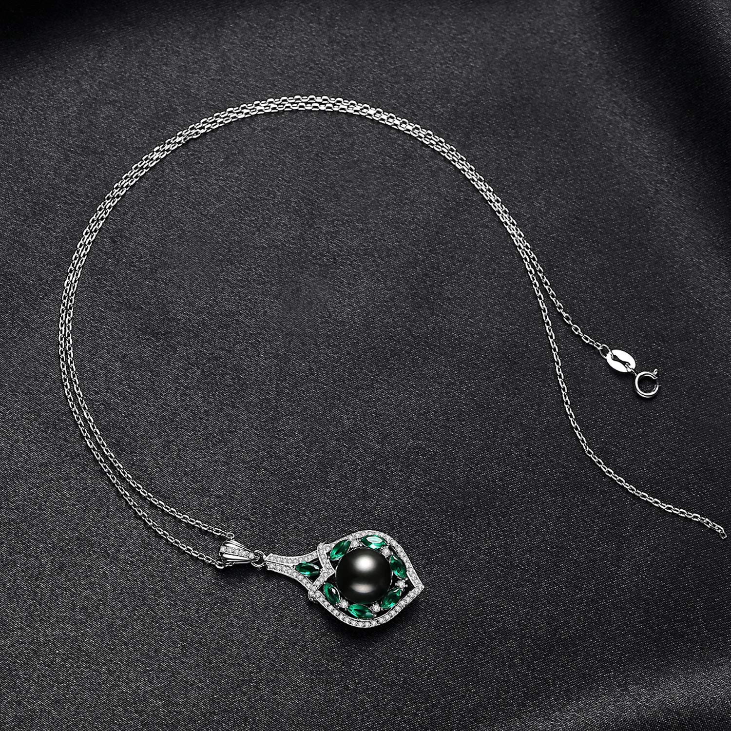 VIKI LYNN Collar con colgante de perlas negras cultivadas de Tahití, de 10 a 11 mm, plata de ley de calidad AAA, circonita cúbica para mujer, Plata esterlina Zirconia cúbica Plata de ley Circonita