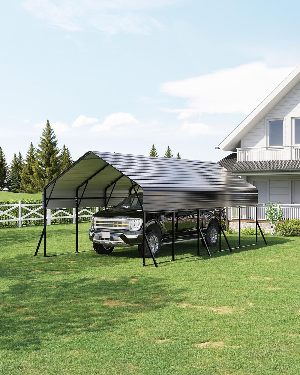 Garvee 13'x26'x11.4' Metal Carport, Heavy Duty Car Ports Kit All-Weather for Pickup Trucks, Boats, RVs, Tractors, Reinforced Frame with Anchors