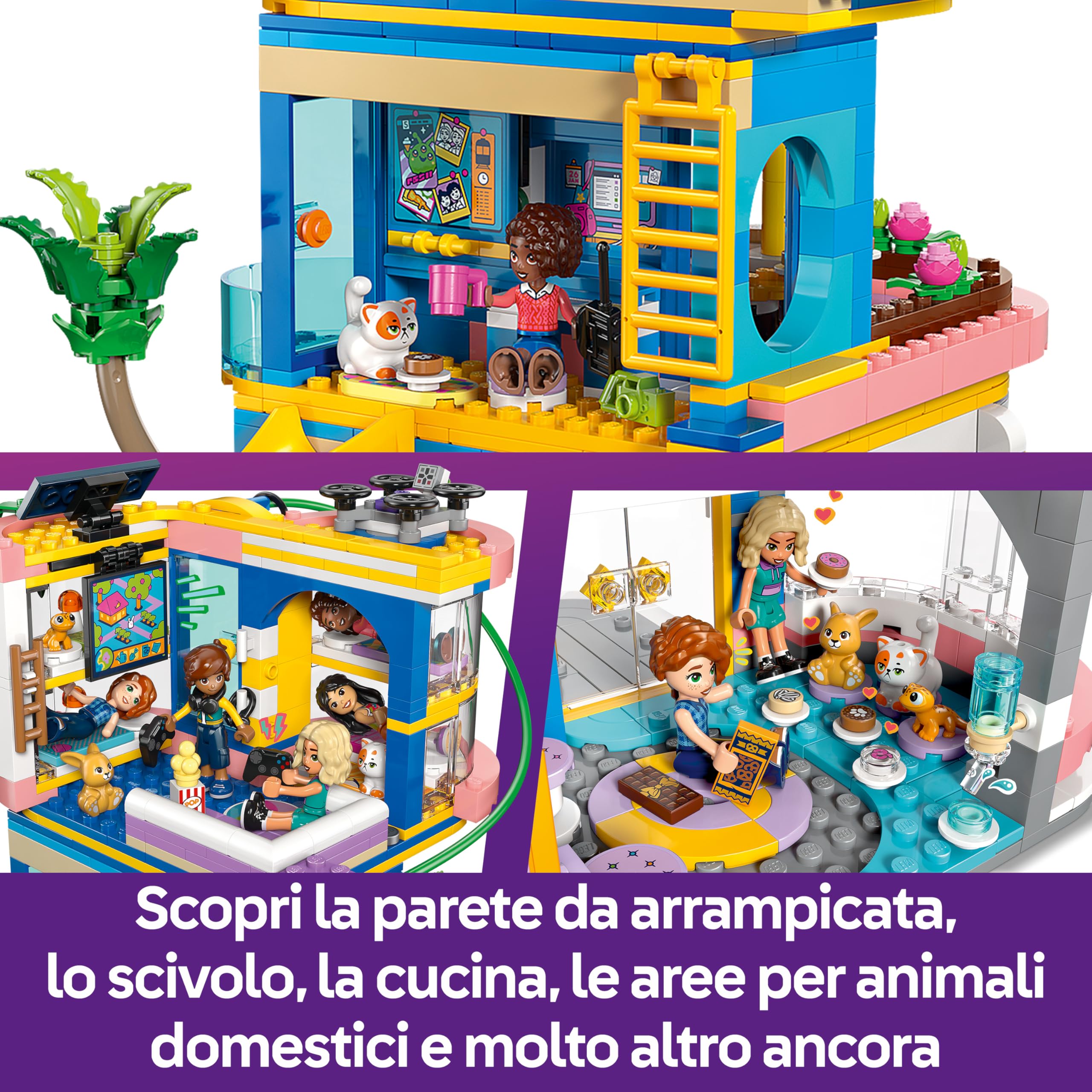 LEGO Friends Casa dell'Amicizia di Heartlake City - Giocattolo Miniatura da Costruire con 5 Mini Bamboline, 3 Animali Domestici tra cui un Gatto e Accessori - Regalo per Bambine da 8 Anni in su 42689