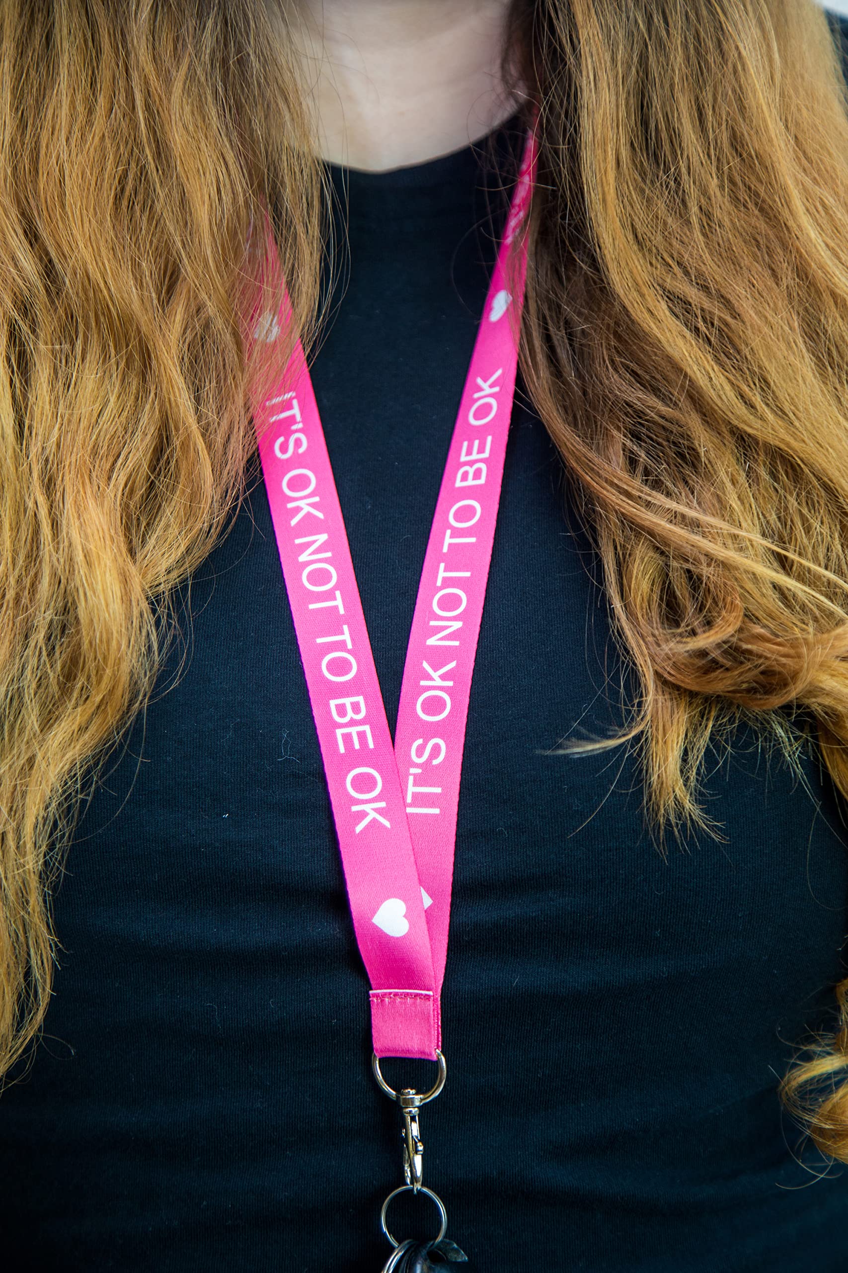 It's OK Not To Be OK Mental Health Awareness Lanyard Work ID Business Lanyards Men's Women's (Pink) - Image 2