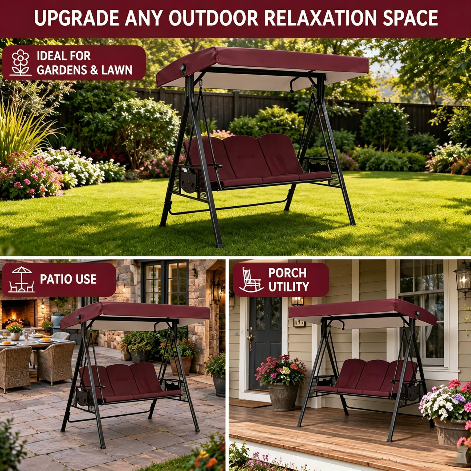 Telo di Ricambio per Dondolo Impermeabile 2 Posti(Wine red,78 x 49in/198 x 125cm)