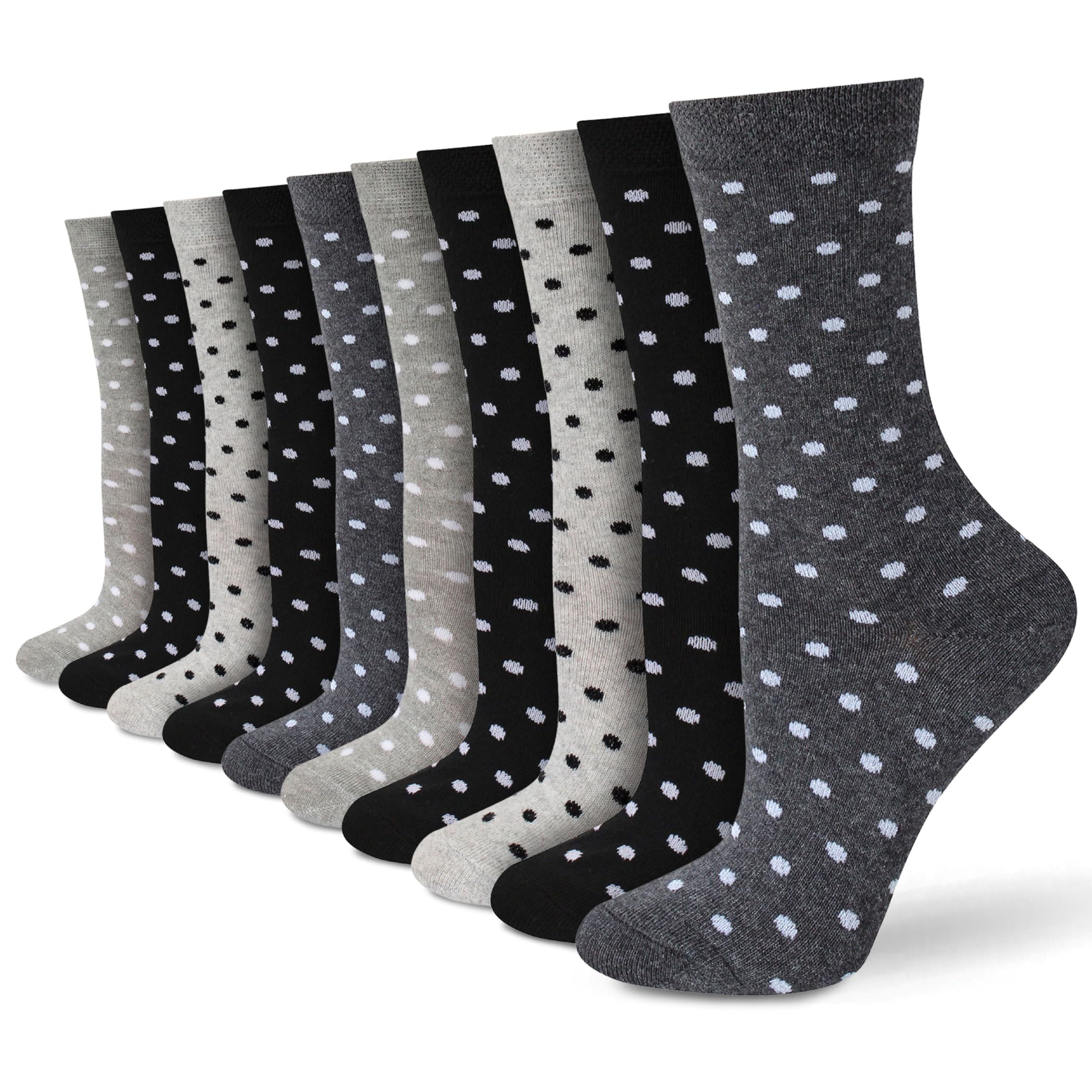 Socksmad Womens Novelty Socks, 4-7 UK - 10 Pairs Multipack Patterned - Lightweight, Breathable Cotton Rich - Fun Designs for Work, Events or Casual Wear - Fashion Essentials - (Polka Dots)