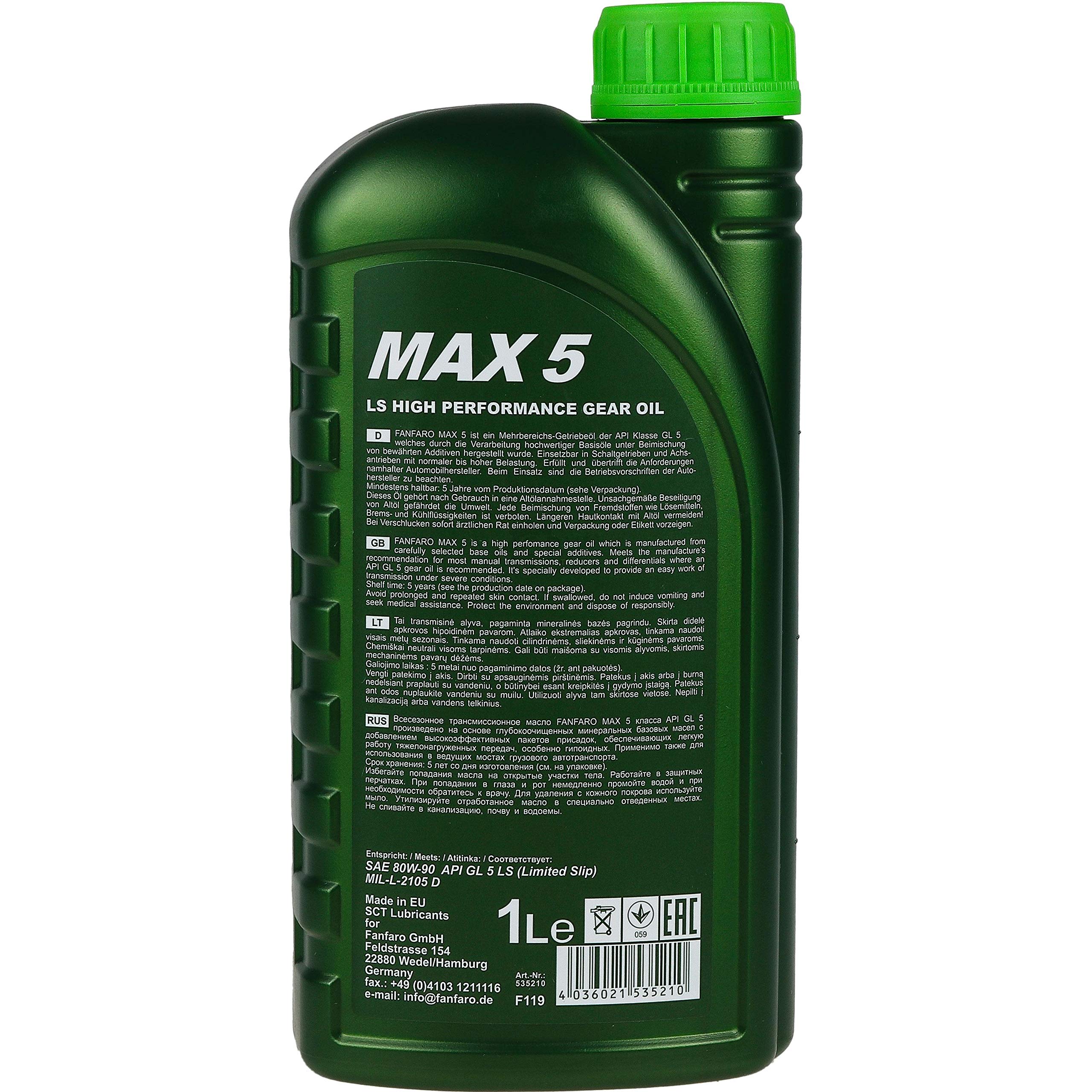 FANFARO MAX 80W-90 GL-5 LS API GL Olio Trasmissione 5 L