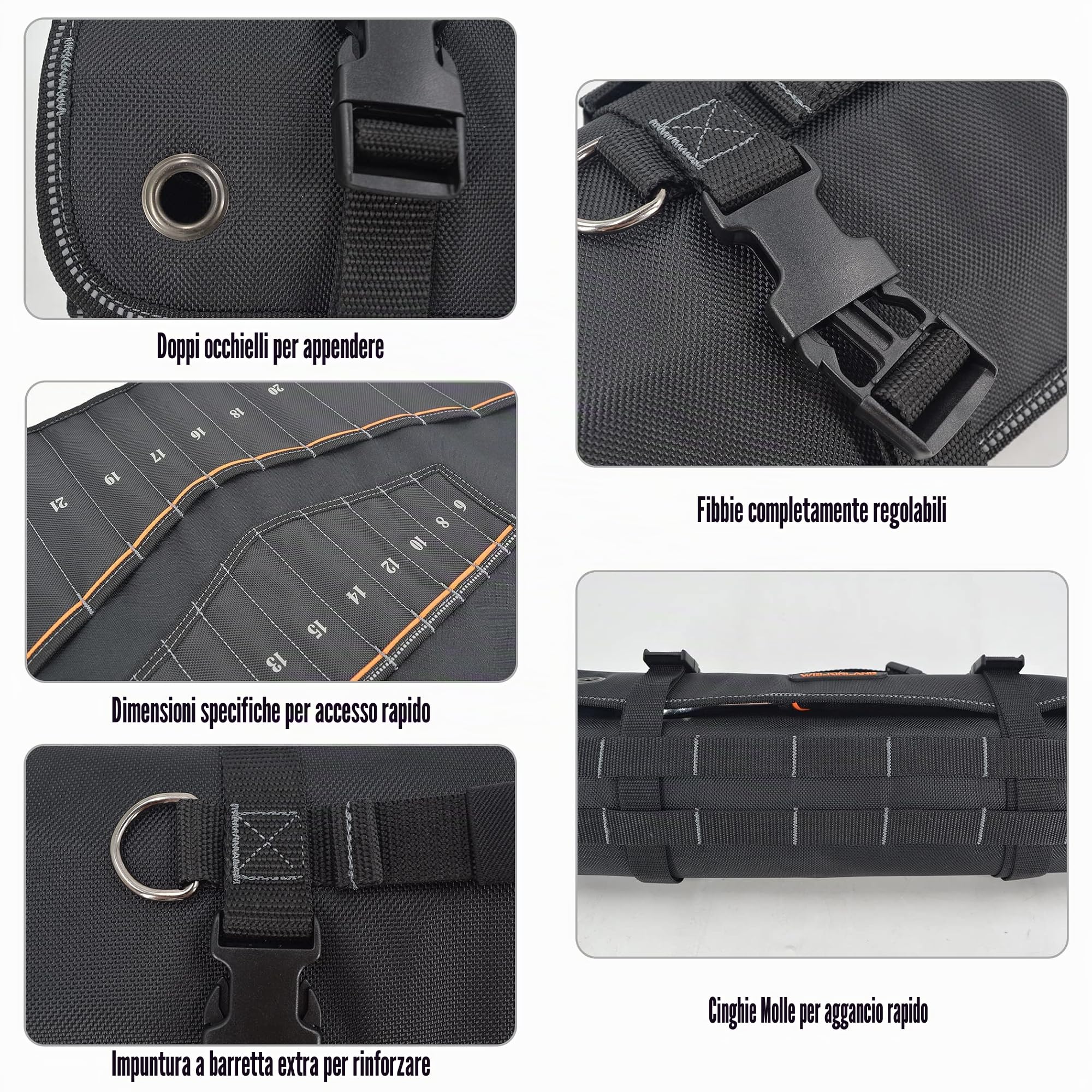 WELKINLAND 22 tasche chiave a rullo portautensili, 0,6 – 3,2 cm, custodia per chiavi inglesi (strumenti non inclusi)
