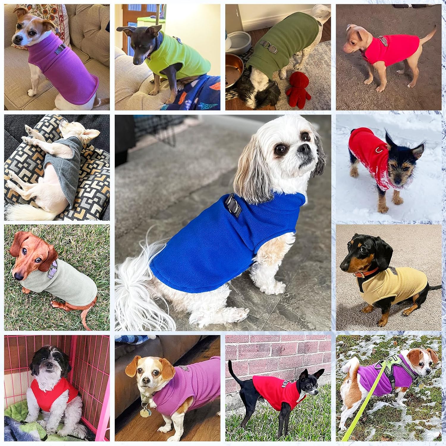 BEAUTYZOO Fleece Dog Sweater Vest 2 Pack, Soft Warm Dog Pullover Jacket Sweatshirt with Leash Ring - Purple, Green Small