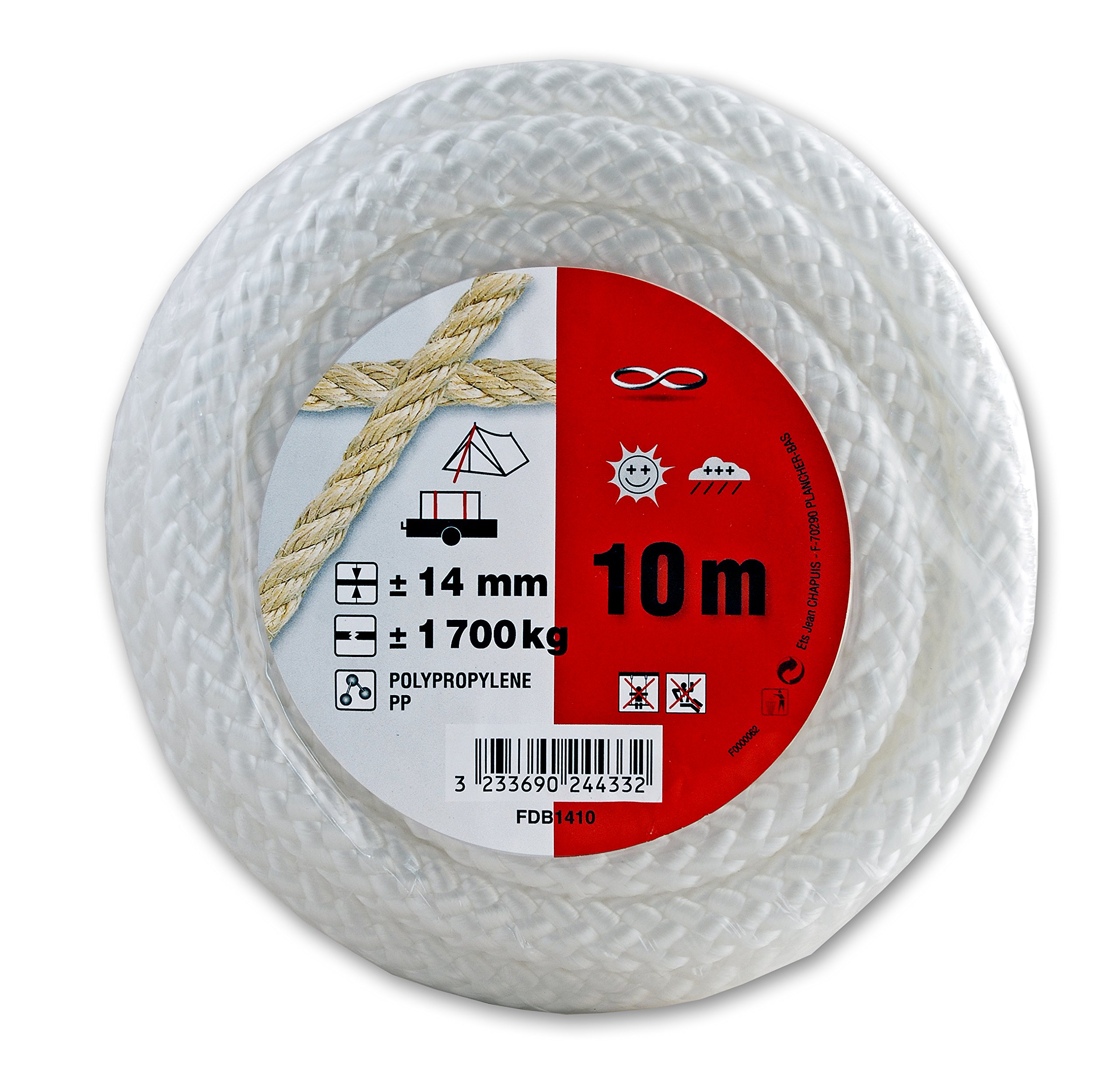 Corde polypropylène tressée Chapuis FDB1410, durabilité et 1,7 T