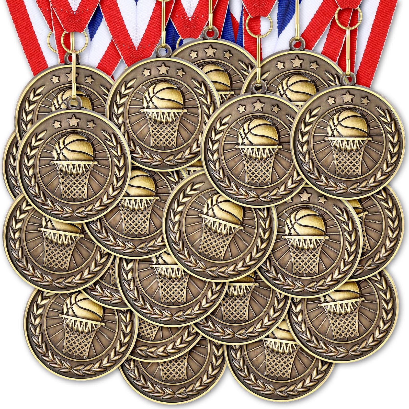 60 medallas de premio, trofeos deportivos de bronce a granel con cintas para el cuello, medallas de animación de pista ganadora de 5 cm para suministros de fiesta deportiva, juegos escolares,