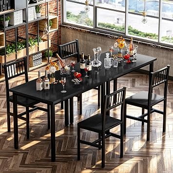 AWQM 3 Piece Dining Table, Small Kitchen Table Set for 2 with Chairs(Black) | Wood Breakfast Nook Table and Chairs Set of 2,Dinette Set for Small Space,Dining Room,Office, Apartment