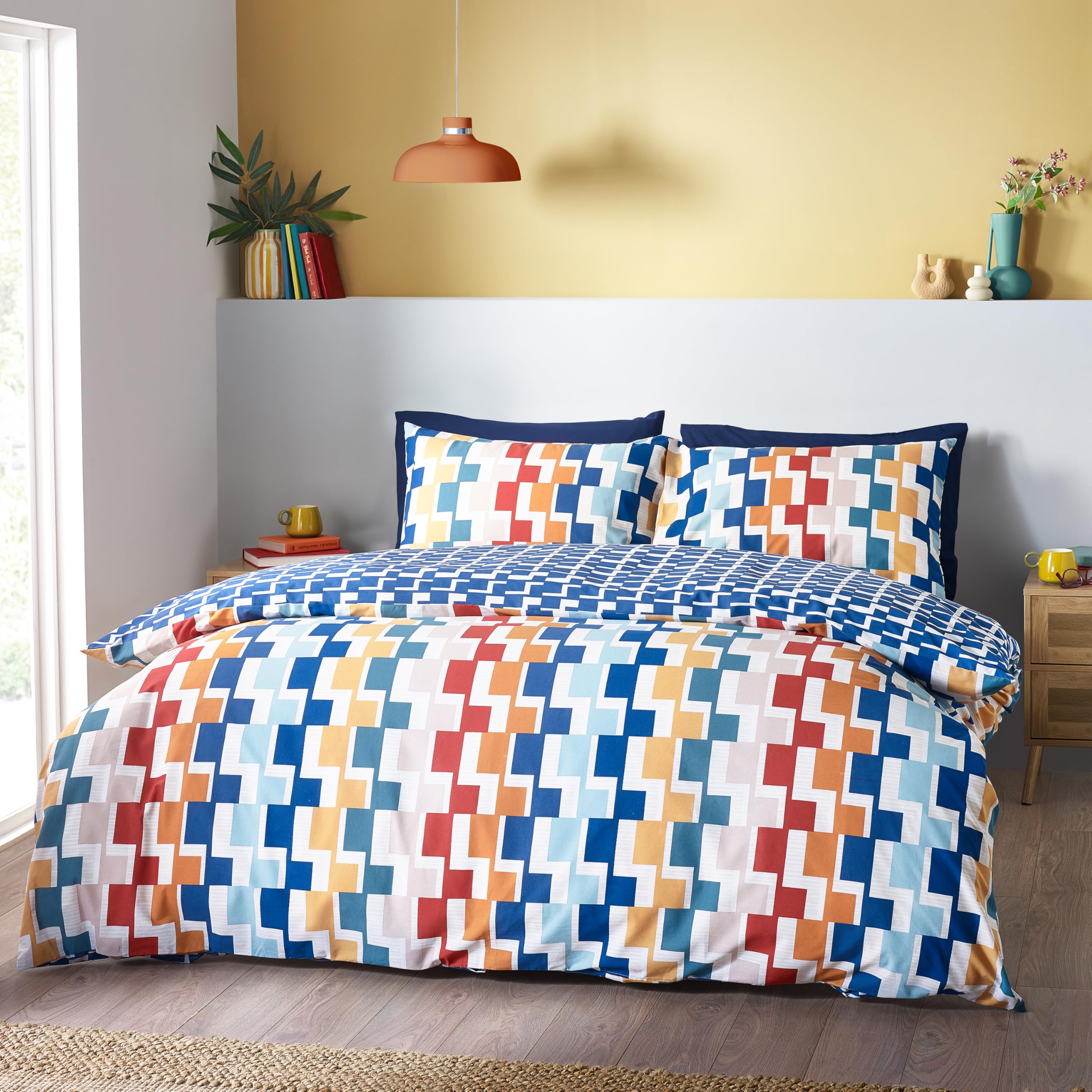 Catherine Lansfield Bright Bryson Geo Reversible Single Duvet Cover Set With Pillowcase