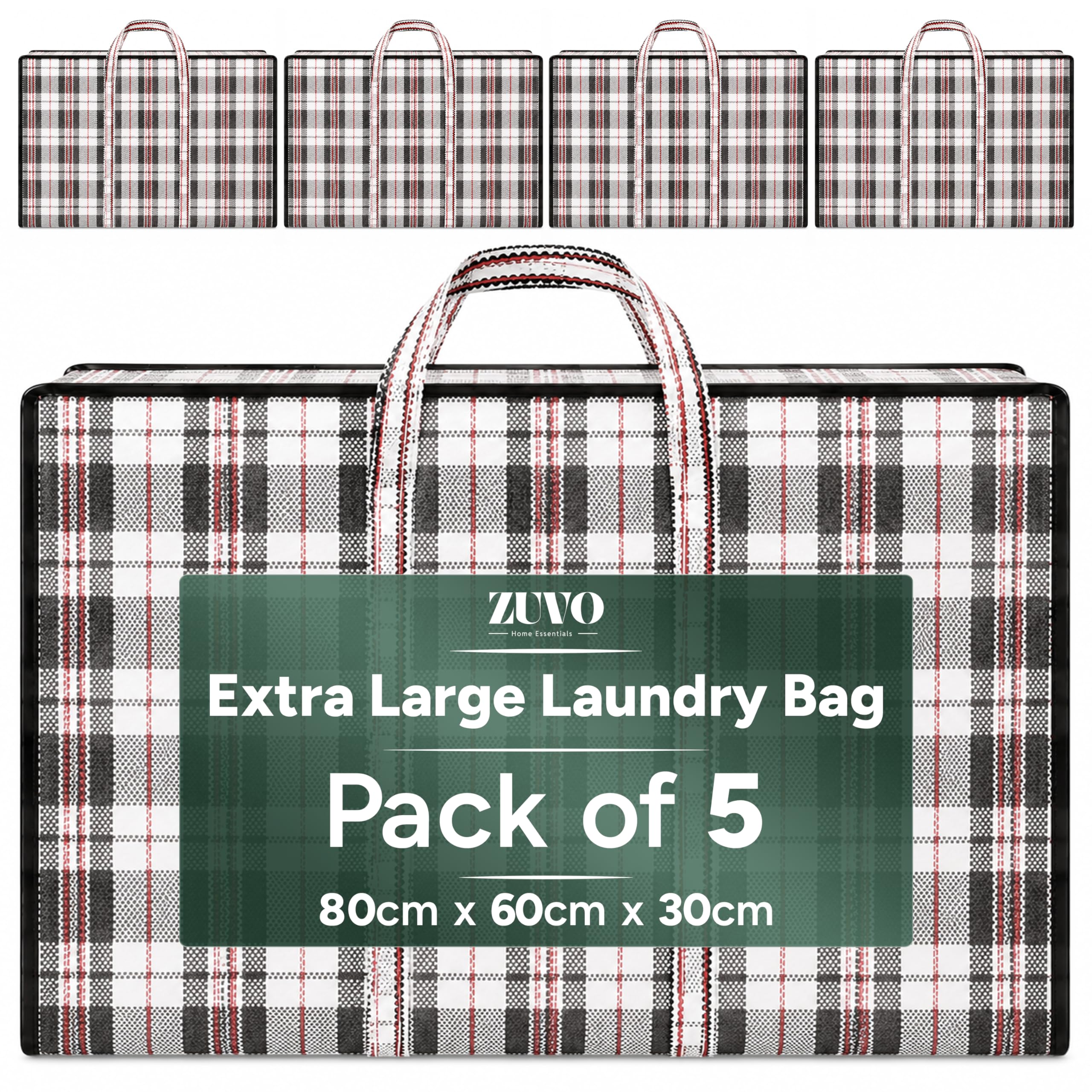 Zuvo Extra Large Laundry Bags 5 Pack with Zips, Waterproof Storage Bag Set