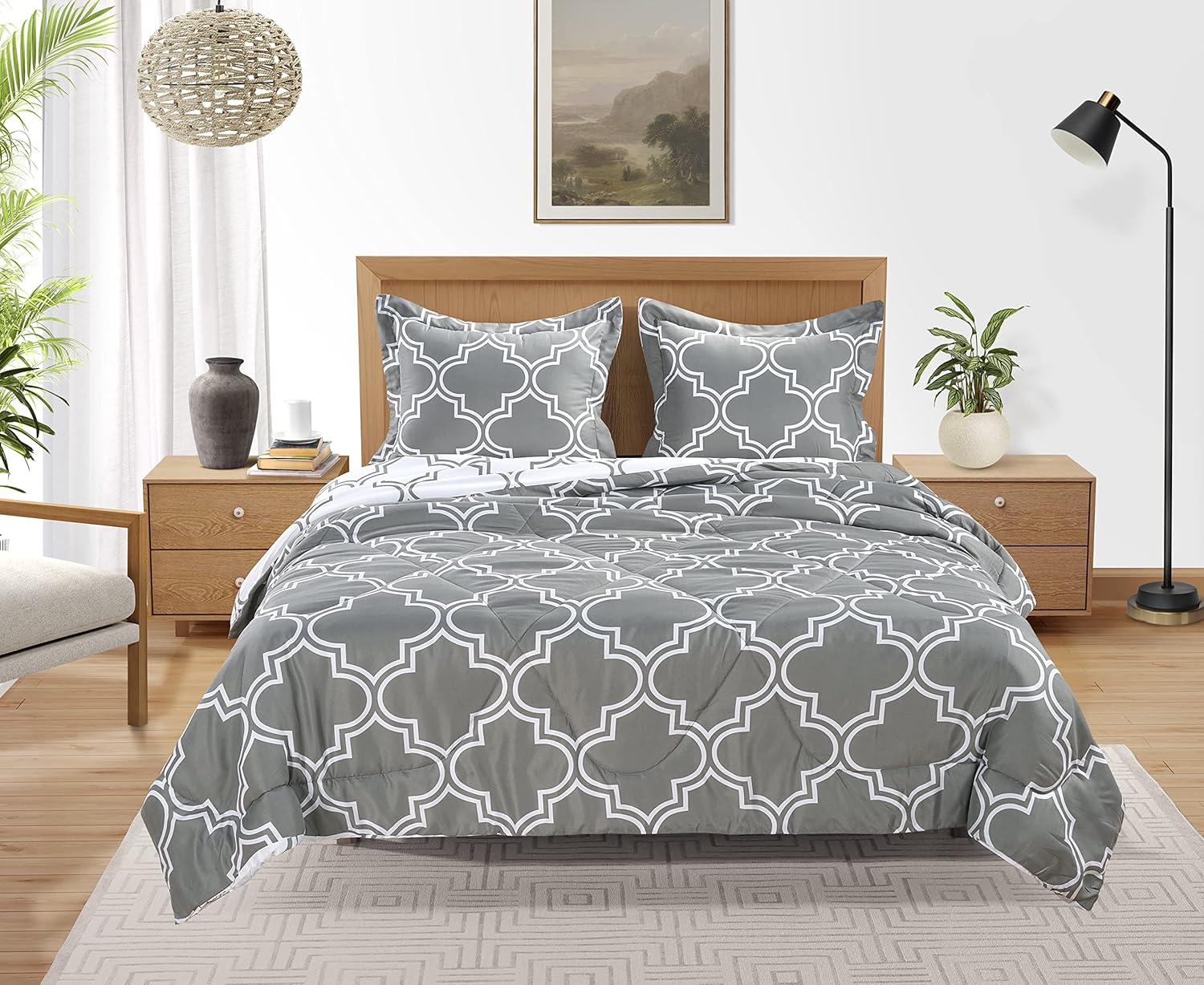 Bedding King Comforter Sets - Printed Charcoal 3-Piece Down Alternative Bedding Set, Luxurious & Soft Microfiber Bed Comforter Sets, All - Season Lightweight Warm Comforter(1 Comforter,2 Pillow Shams) : Home & Kitchen