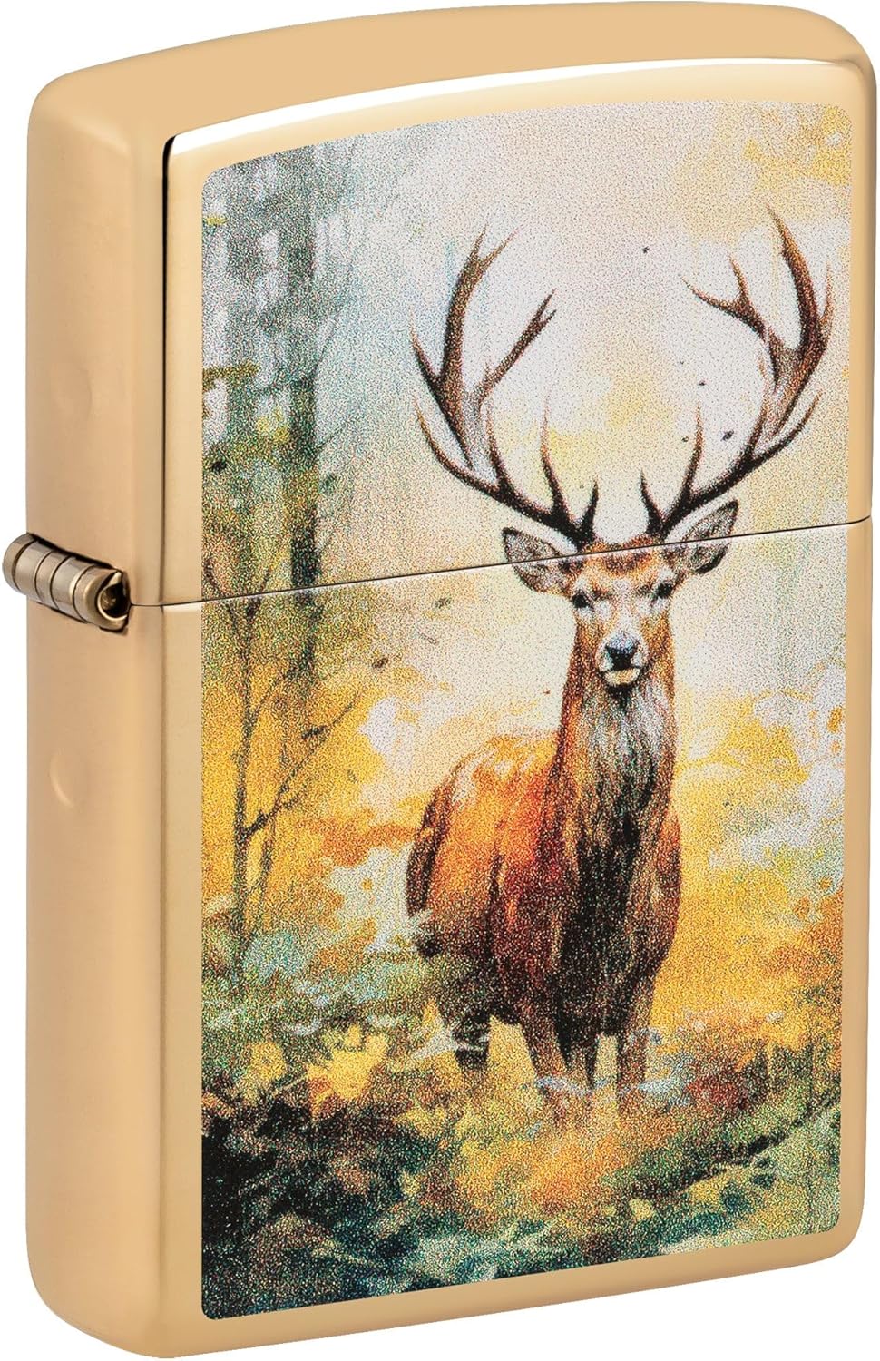 Zippo Lighter: Deer in The Woods - High Polish Brass 46339
