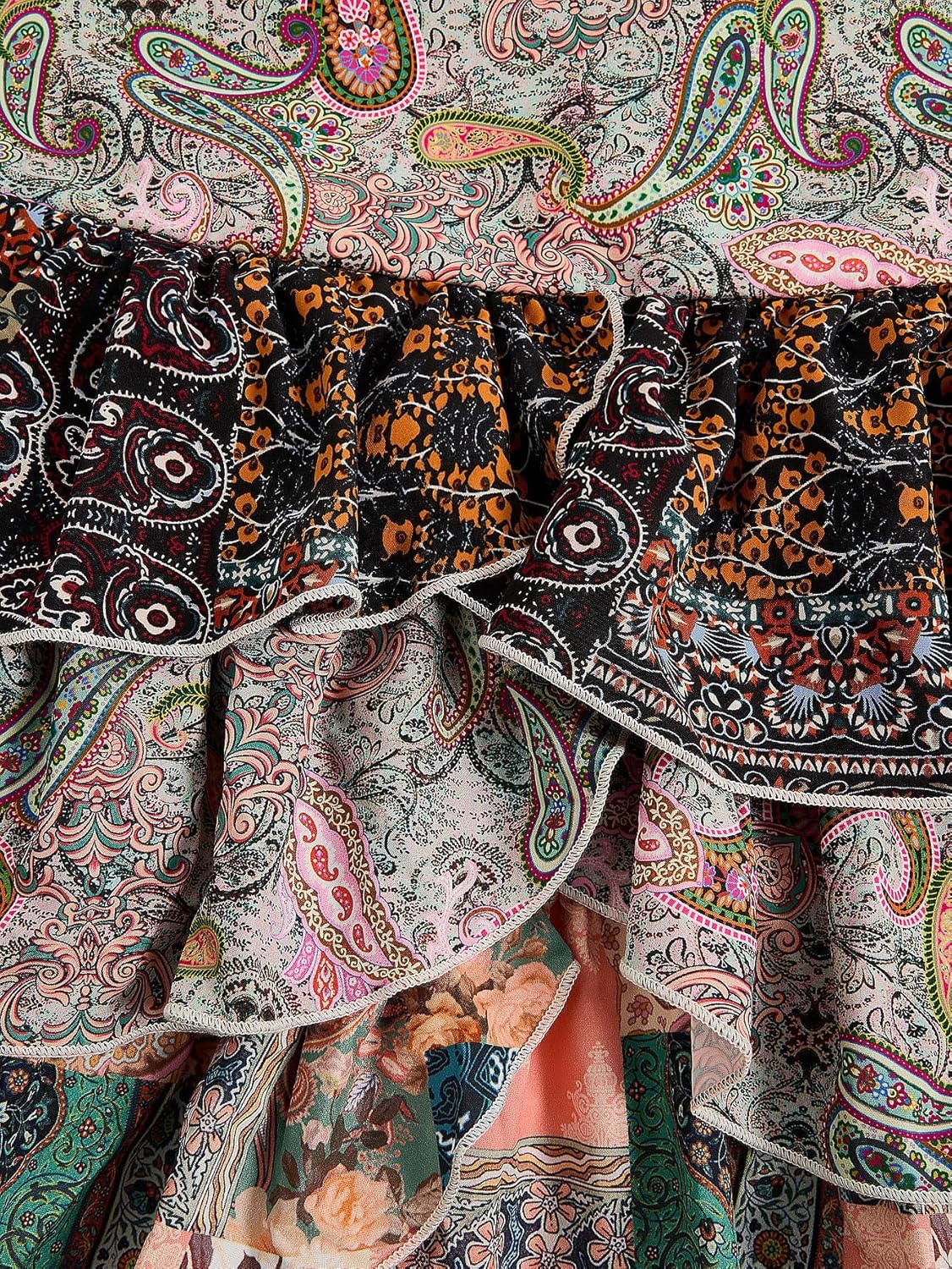 MakeMeChic Women's Plus Size Mini Skirt Paisley Print Ruffle Tiered A Line Boho Summer Skirts - Image 4