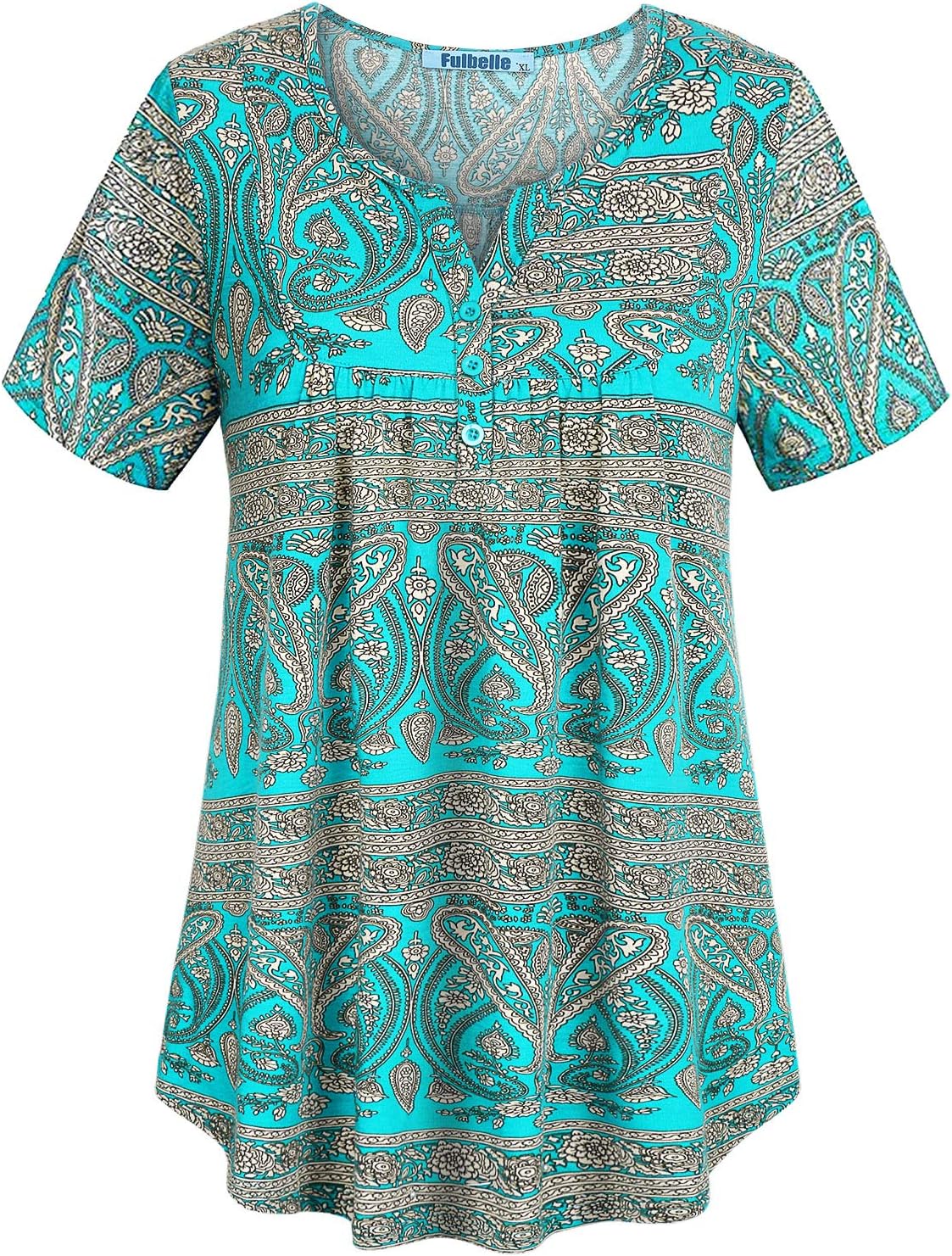 Fulbelle Women Plus Size Tunic Tops Henley V Neck Long Sleeve Loose Floral Shirt XL-4XL