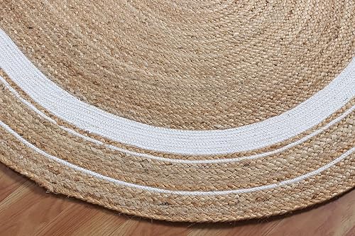 Miniatura 7 de Geometric Collection - Alfombra ovalada de 2.6 x 4 pies, beige y blanco natural, yute de tejido plano hecho a mano, 0.27 pulgadas de grosor, ideal