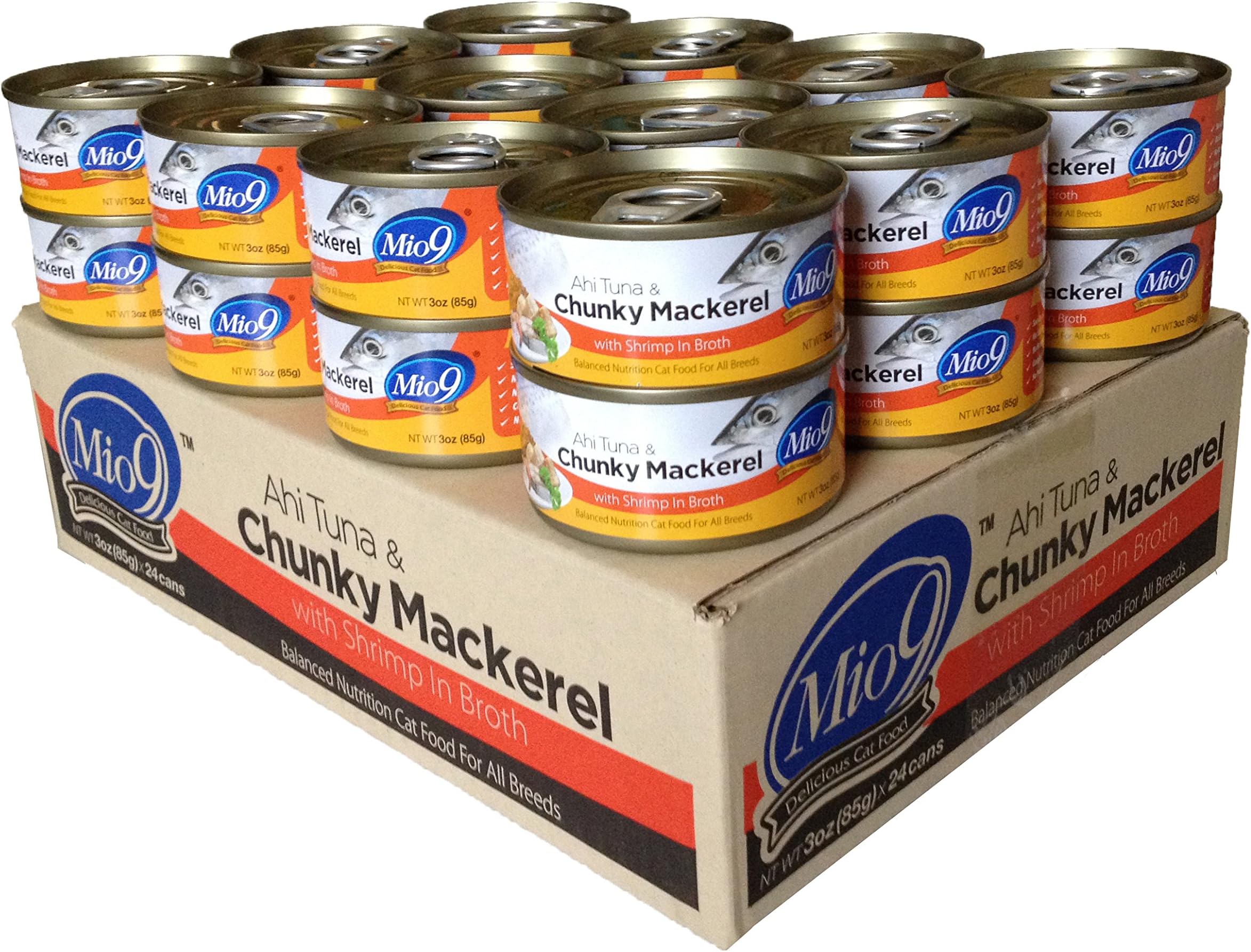 Mio9 Ahi Tuna And Chunky Mackerel Cat Food With Shrimp, 3-Ounce, 24-Pack