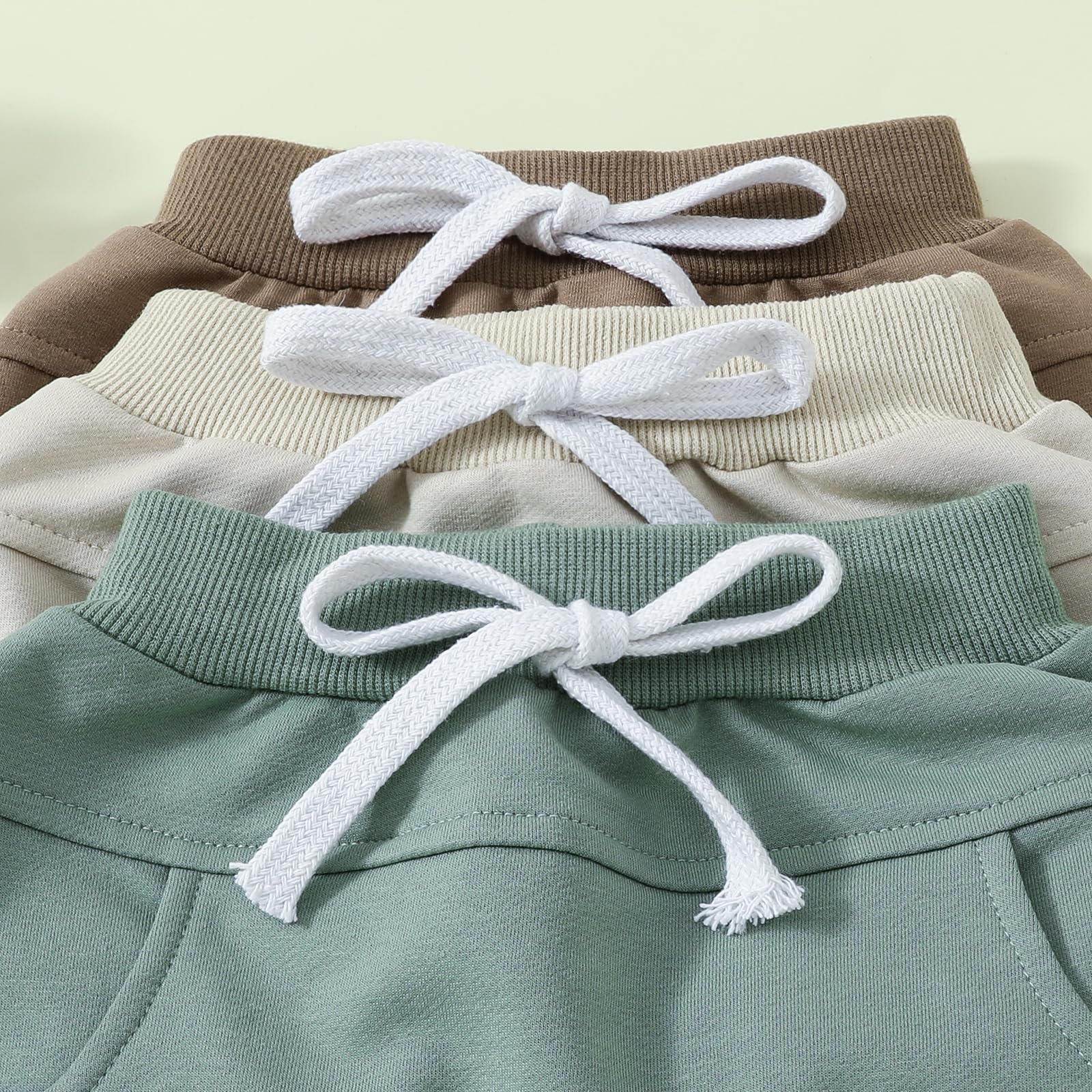 Confezione da 3 pantaloncini unisex per neonati, con coulisse, con tasche, tinta unita, vestiti estivi per bambini