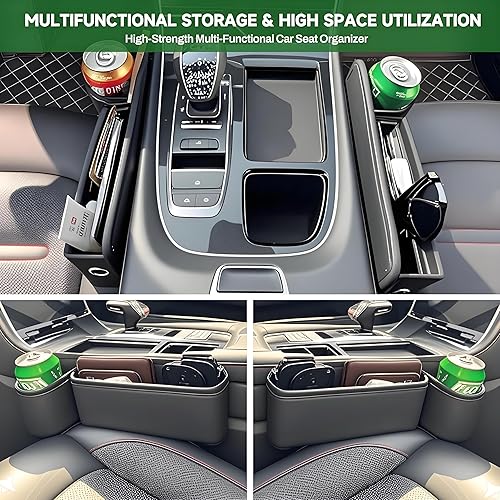 Miniatura 6 de Organizador de cuero de alta calidad para asiento de automóvil de 2 piezas (L+R) actualizado 2026 con soporte para tazas y ranura de