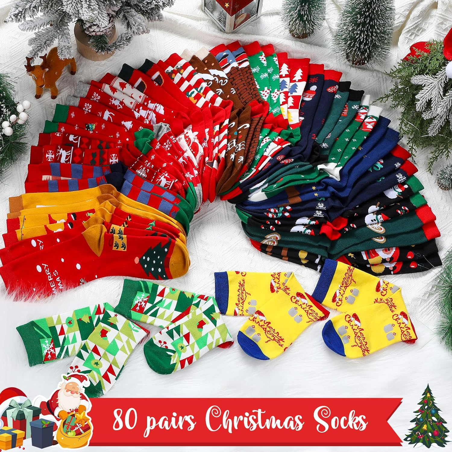 Meanplan 80 Pairs Christmas Socks Bulk Warm Holiday Unisex Socks Novelty Christmas Colorful Funny Xmas Gift - Image 3