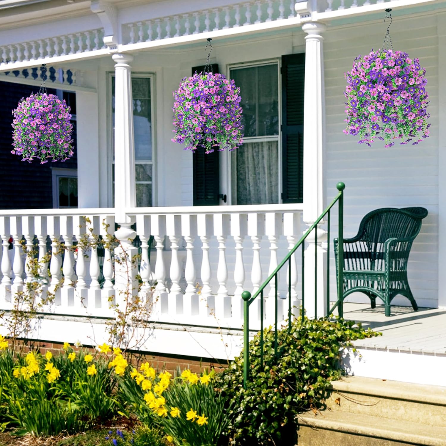 HyeFlora Artificial Hanging Flowers Basket for Outdoor, Fake Flowers Faux Plants Look Real for Yard Gardens Porch Patio Home (Darkpurple+Purple) - Image 6