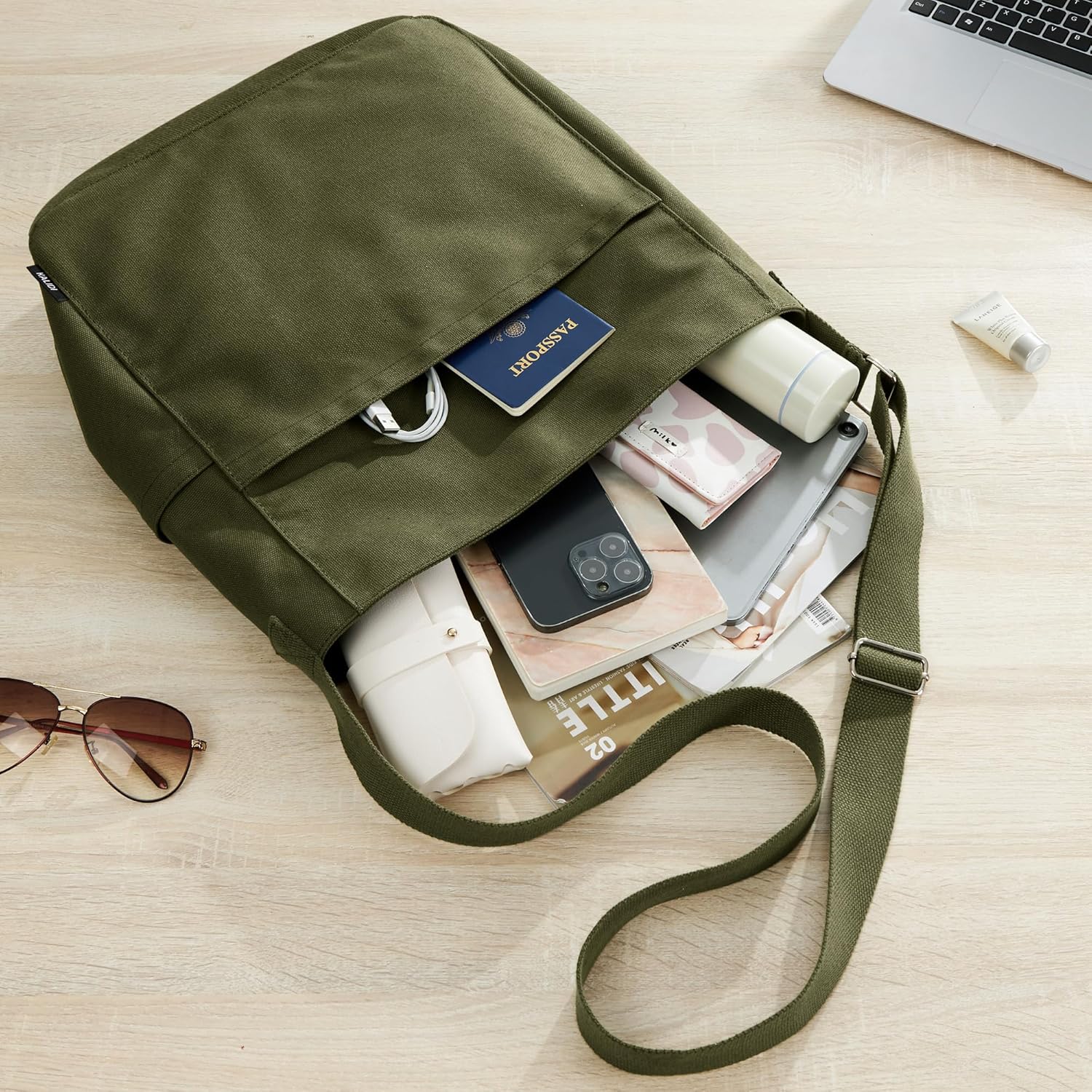 KALIDI Canvas Tote Bag Large Hobo Crossbody Shoulder Handbag Zipper Messenger Bag for Women or Men Casual College Work - Image 7