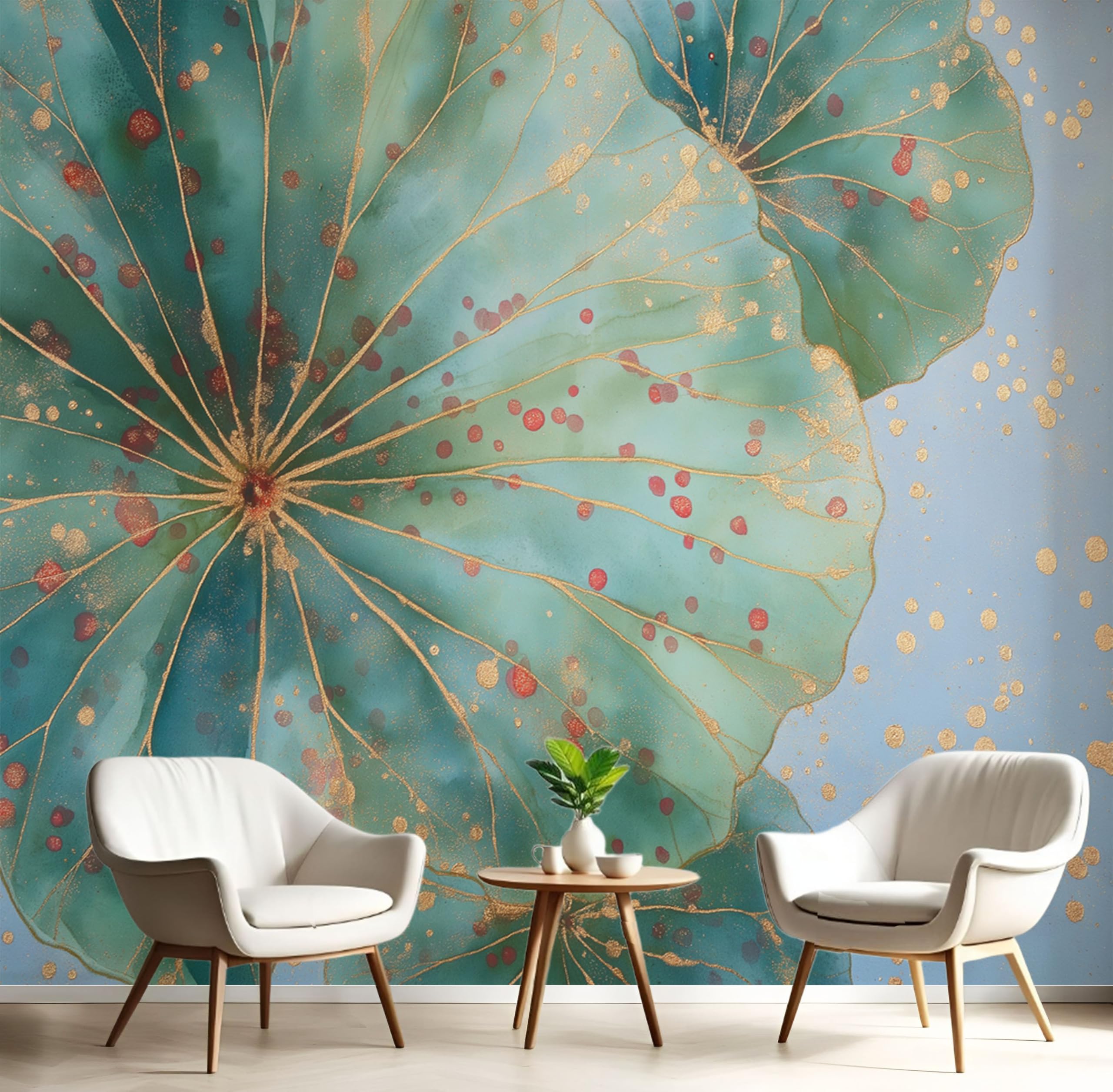 Papier Peint Panoramique Feuille de Lotus : Rénovez un Mur Terne en Décoration 3D Unique