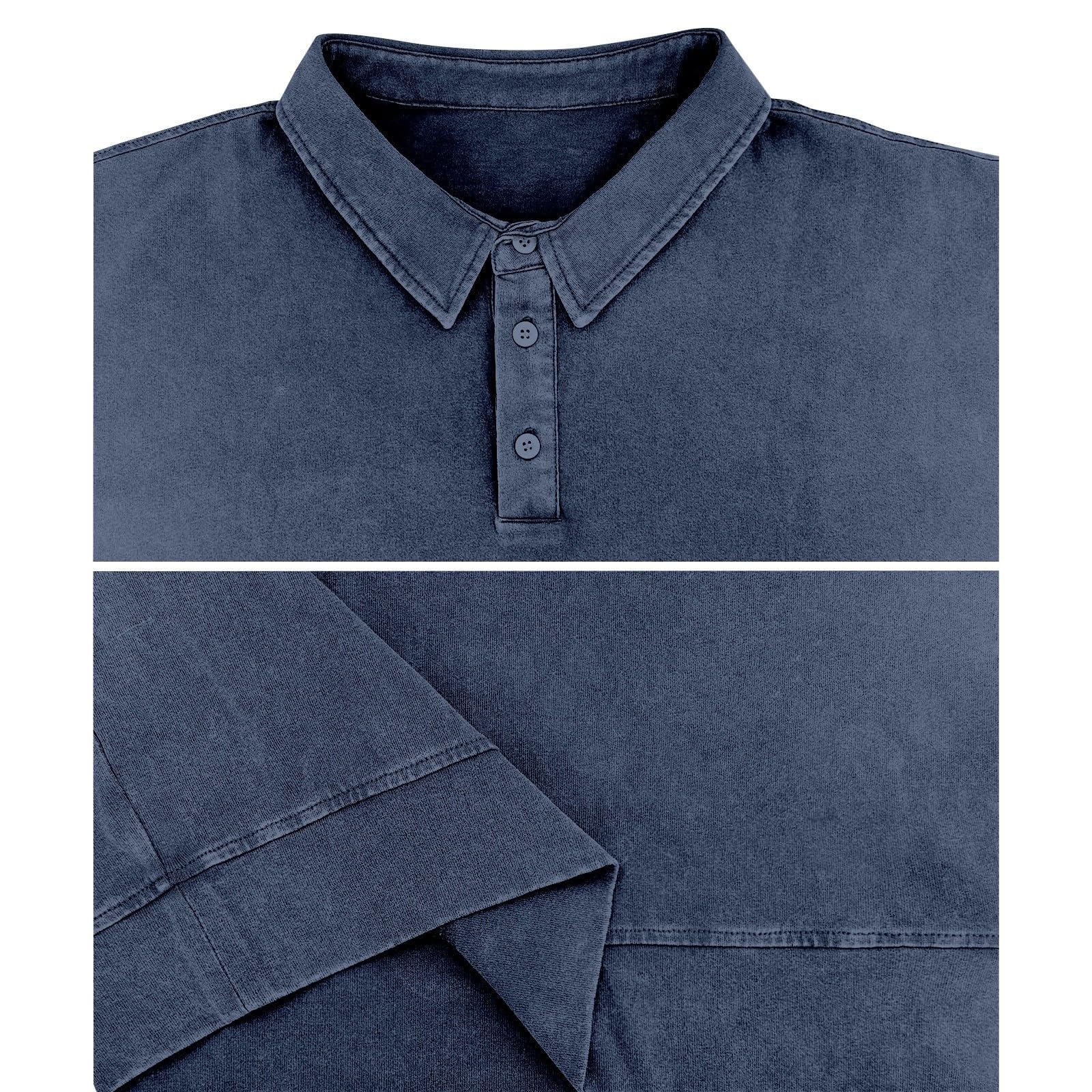 Polo de rugby vintage décontracté pour homme en coton confortable à manches longues et col boutonné