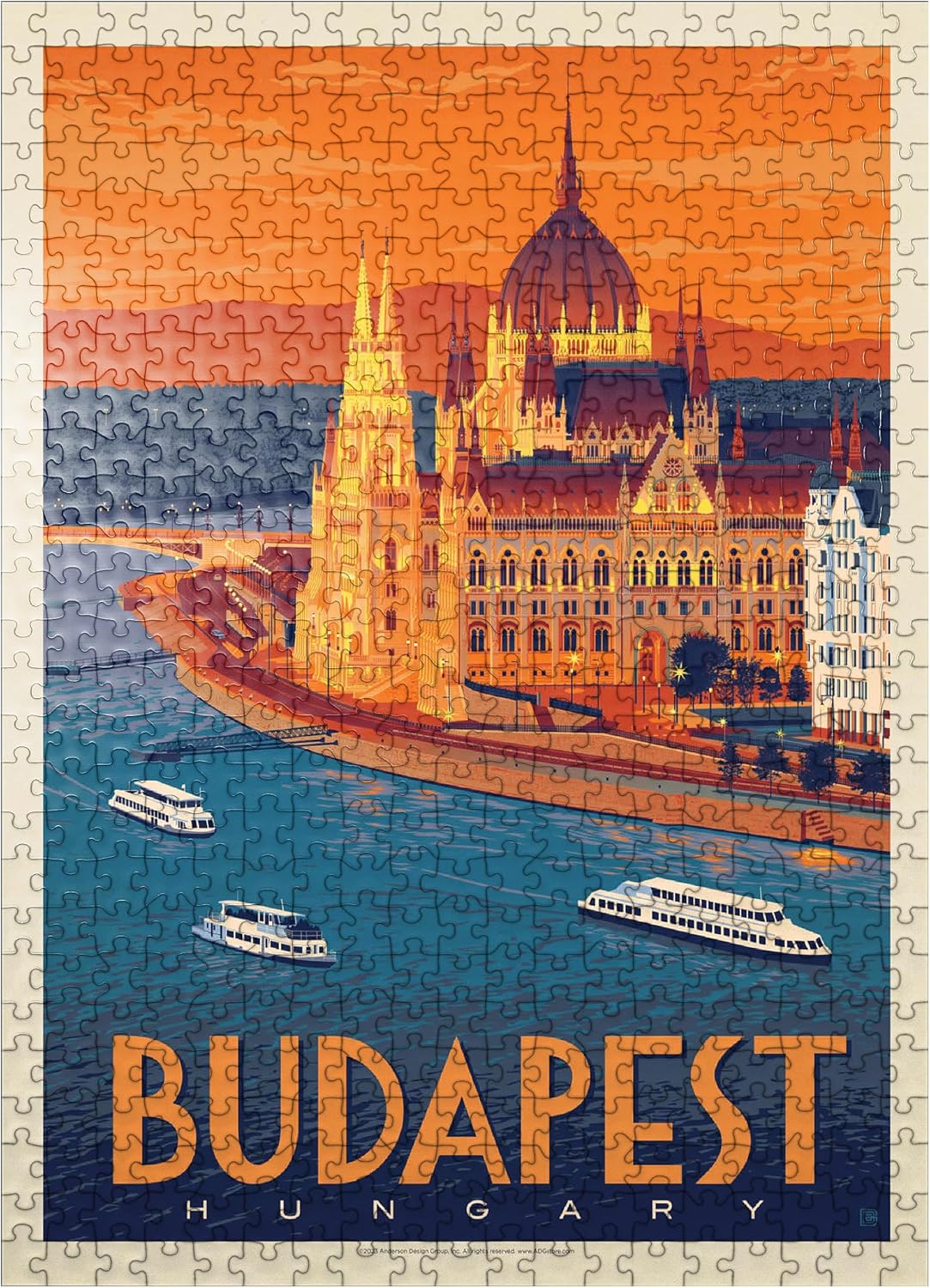 MyPuzzle Hungary: Budapest, Vintage Poster - Premium 1000 Piece Jigsaw Puzzle for Adults