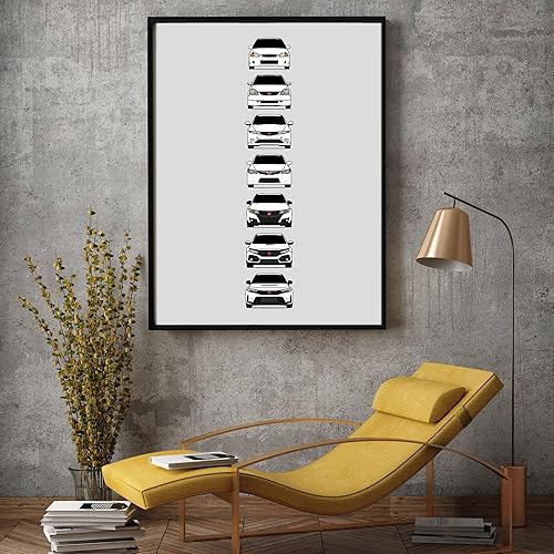 Miniatura 4 de Póster hecho a mano compatible con Honda Civic Type-R Generations e impresión de EK9, EP3, FD2, FN2, FK2, FK8, FL5, blanco, 17 x 22 pulgadas (sin