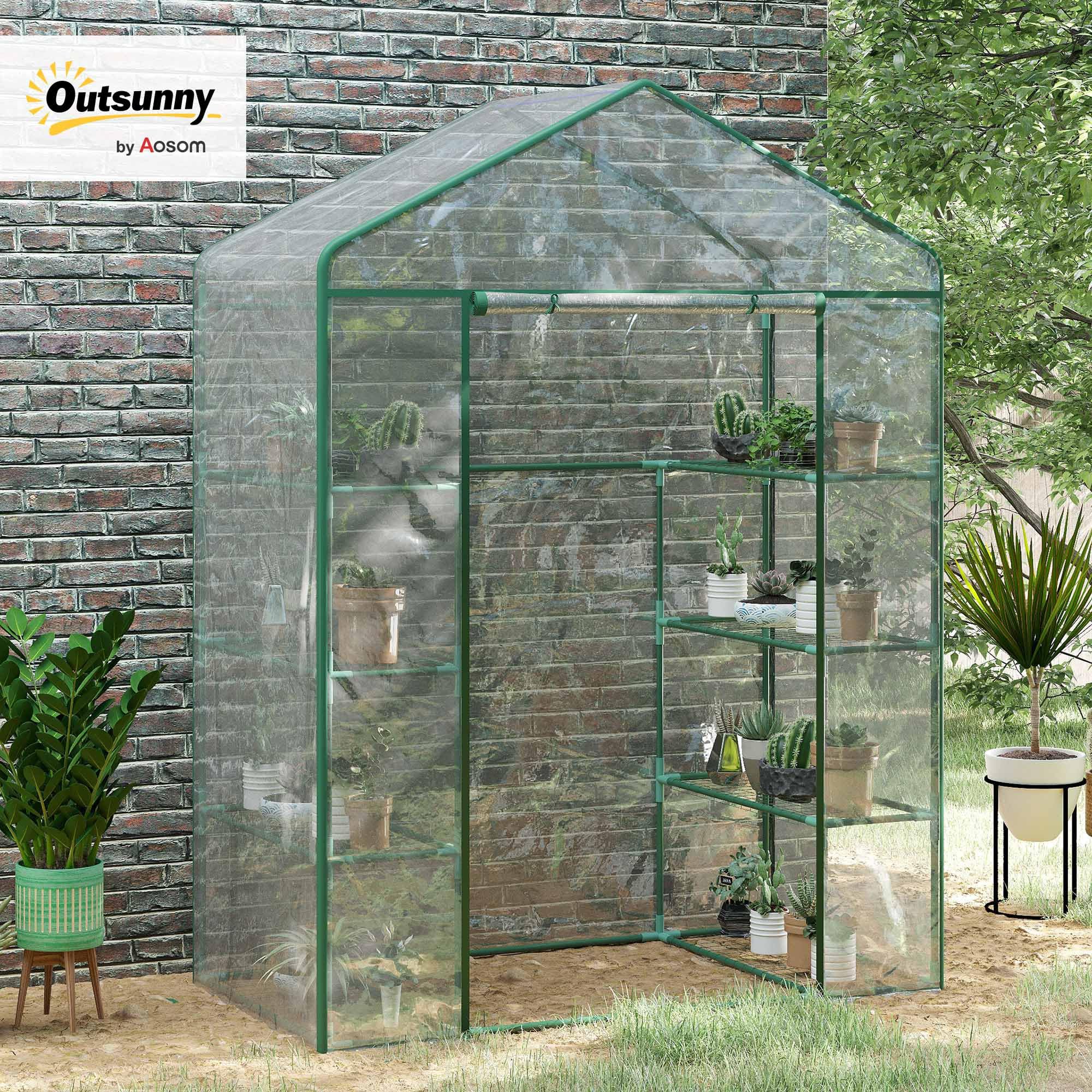 Outsunny Invernadero de Exterior Invernadero de Jardín de 4 Niveles con Estantes Marco de Acero Invernadero para Cultivo de Plantas Flores Tomates 143x73x195 cm Transparente