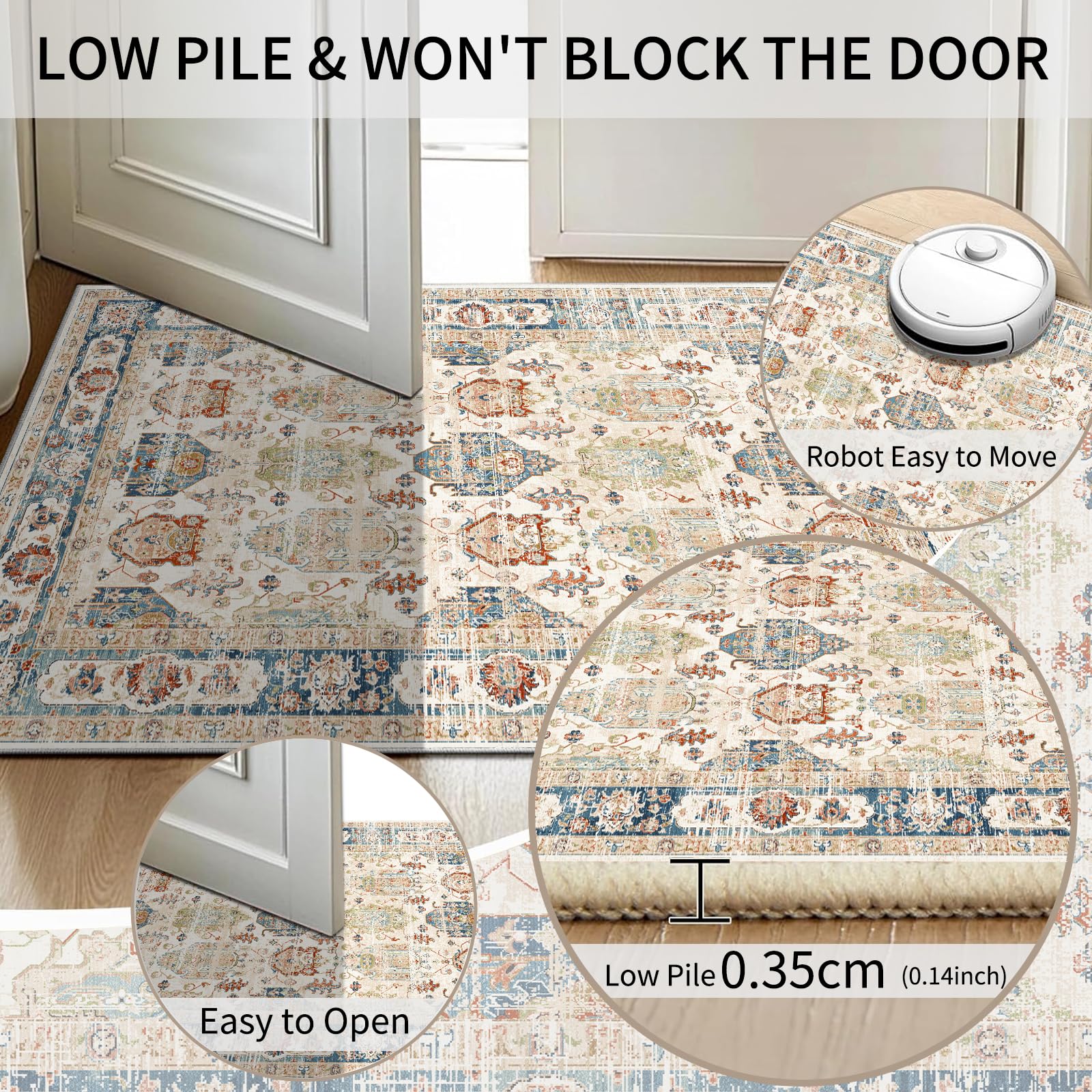 Cycleader 60x180cm Non-Slip Washable Runner Rug for Hallway, Vintage Boho Faux Cashmere Carpet Anti-Fatigue Kitchen Rugs Indoor Soft Long Floor Mat Low Pile Runners with Anti-Slip Backing for Bedroom - Image 4