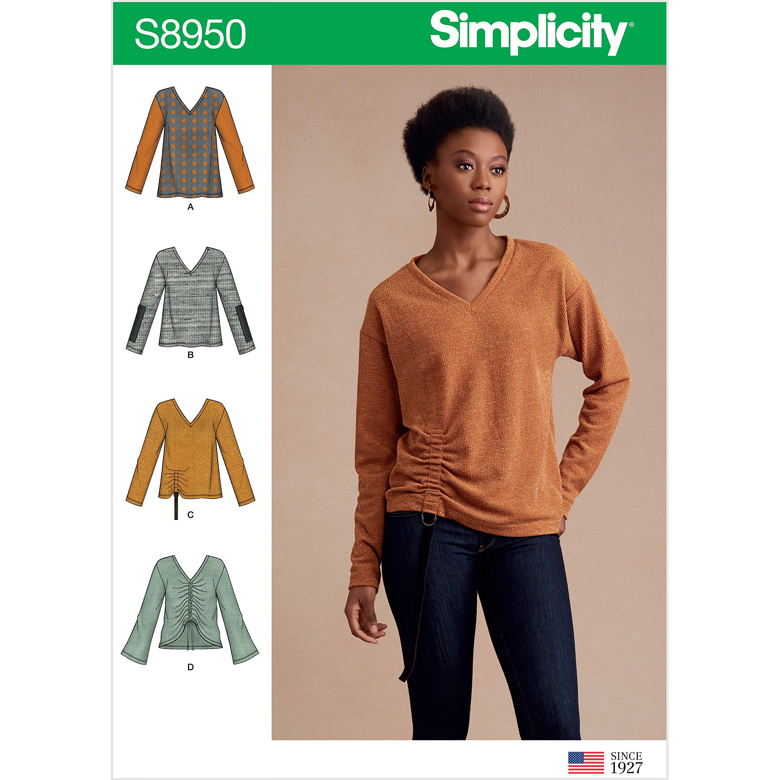SIMPLICITY Sewing Pattern S8950 Misses' Knit Sweater Tops with Variations, Paper, White, various