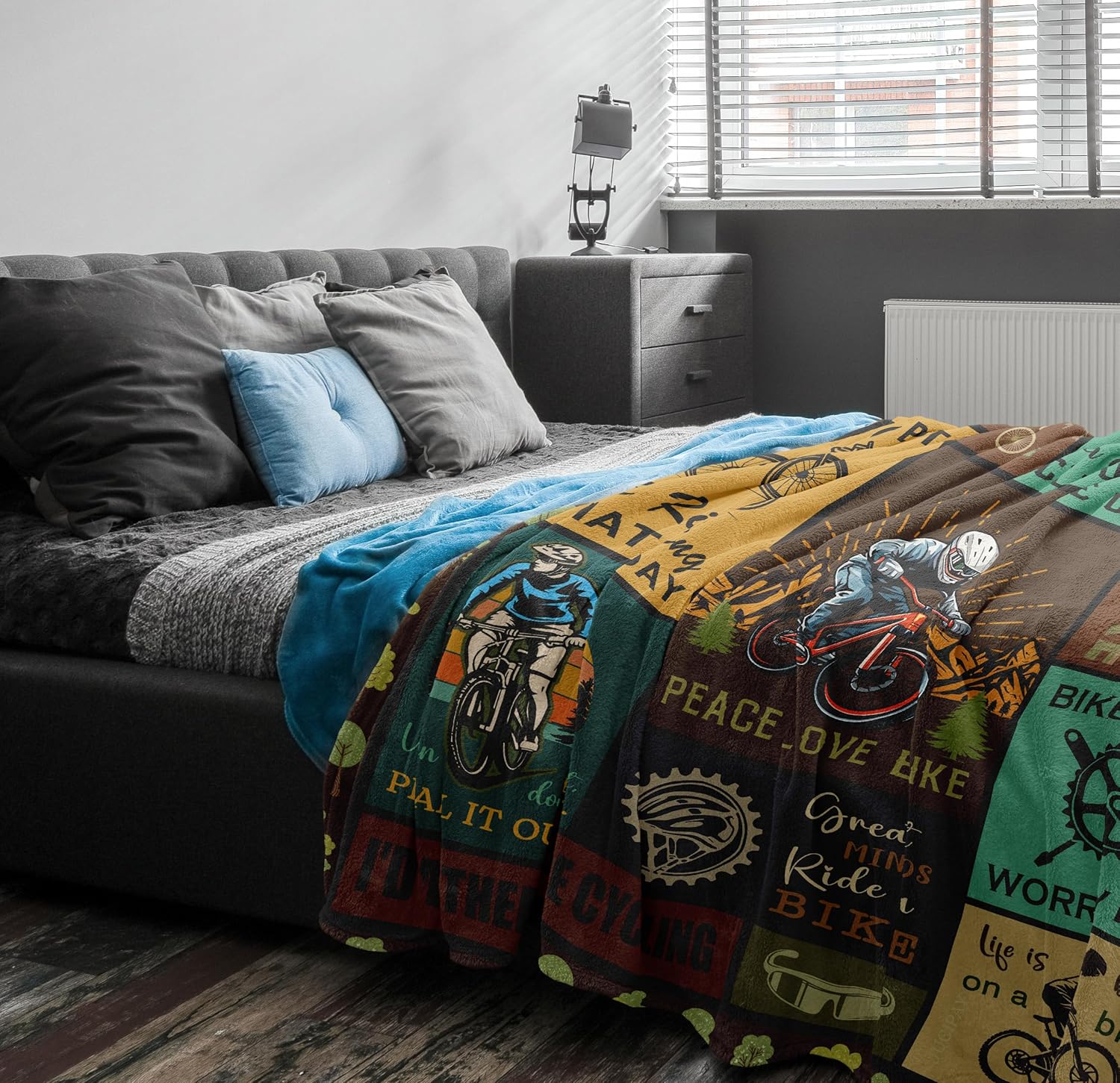 Bicycle Enthusiast Gift, Mountain Biking Blanket Throw 60"x50" for Men/Riders/Cyclists, Bike Themed Decorations - Image 7