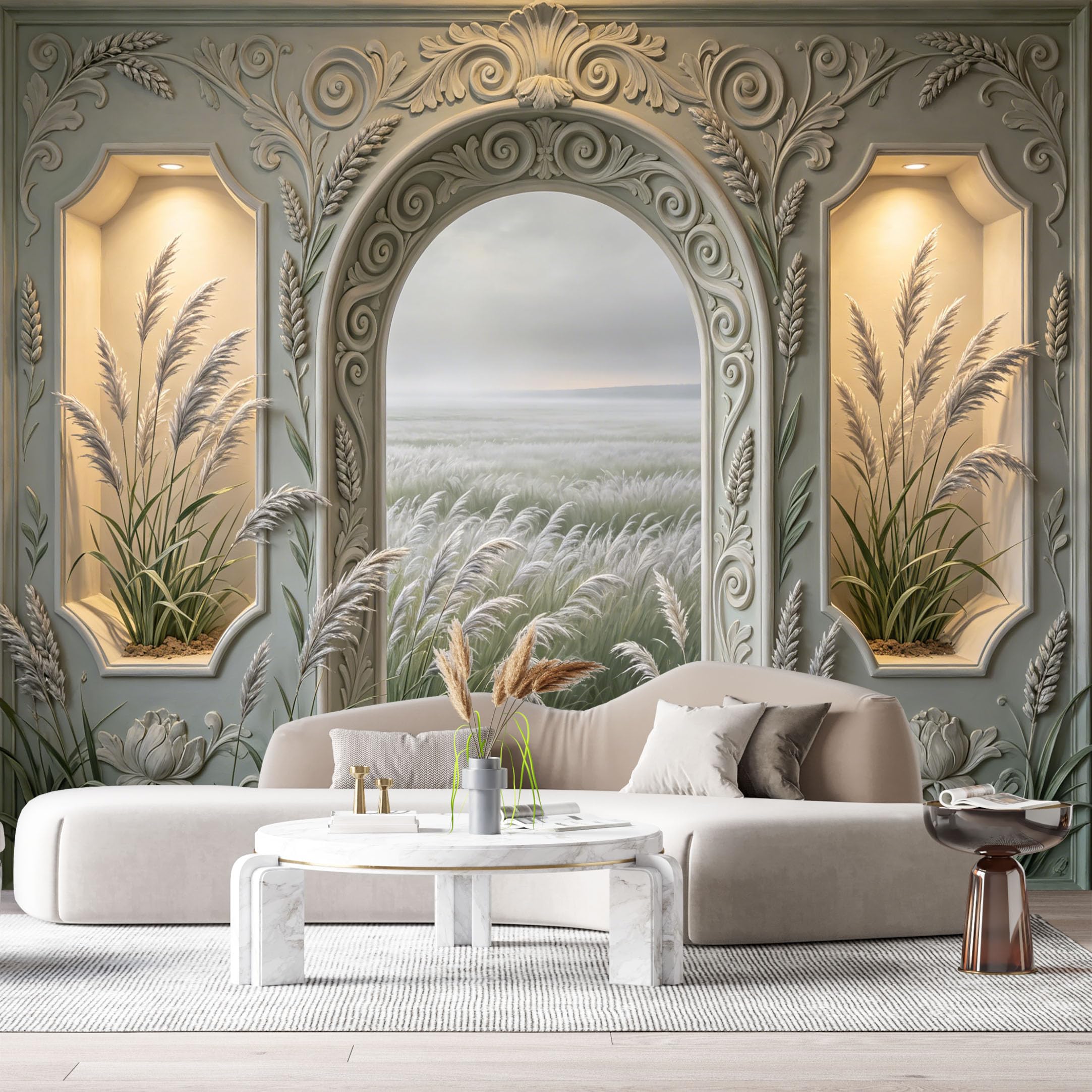 Custom Size Wall Murals Neoclassical Stone Archway Landscape 3D Trompe L'Oeil SelfAdhesiveWall Fabric Removable Wallpaper Wall Decor for Living Room Bedroom Bathroom